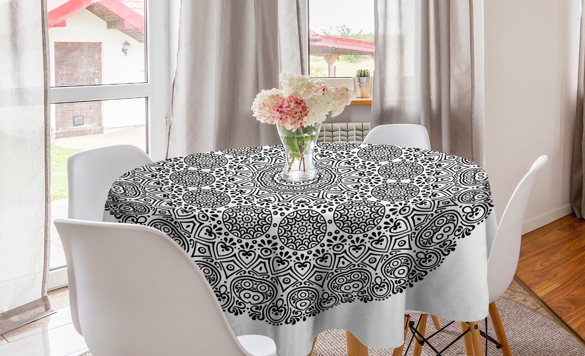 Abakuhaus Tischdecke Kreis Tischdecke Abdeckung für Esszimmer Küche Dekoration, Blumen Mandala-Spitze-Kunst