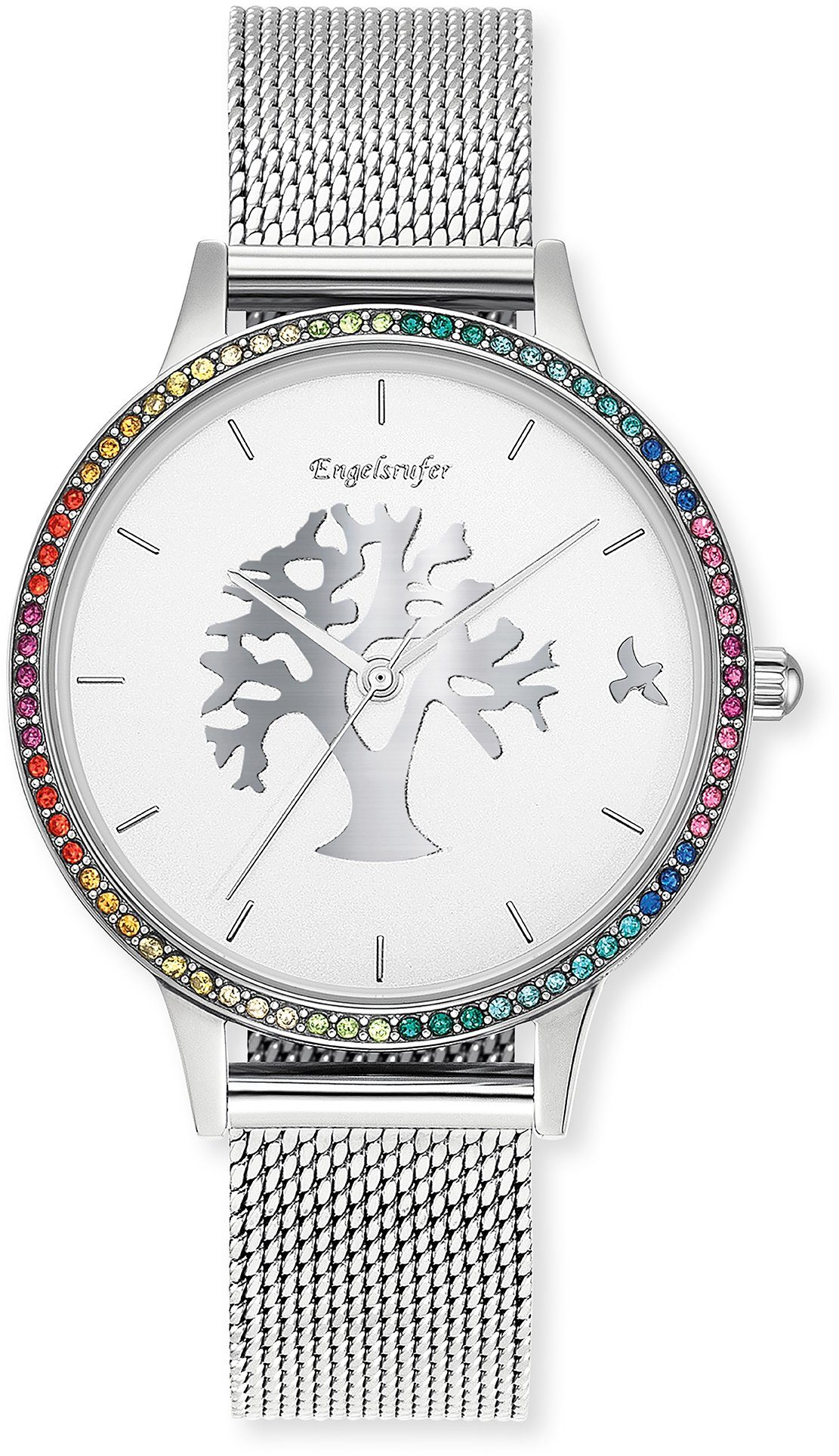 Engelsrufer Quarzuhr Lebensbaum ERWA-TREE02-MS-MSZM, Armbanduhr, Damenuhr, Edelstahlarmband, analog