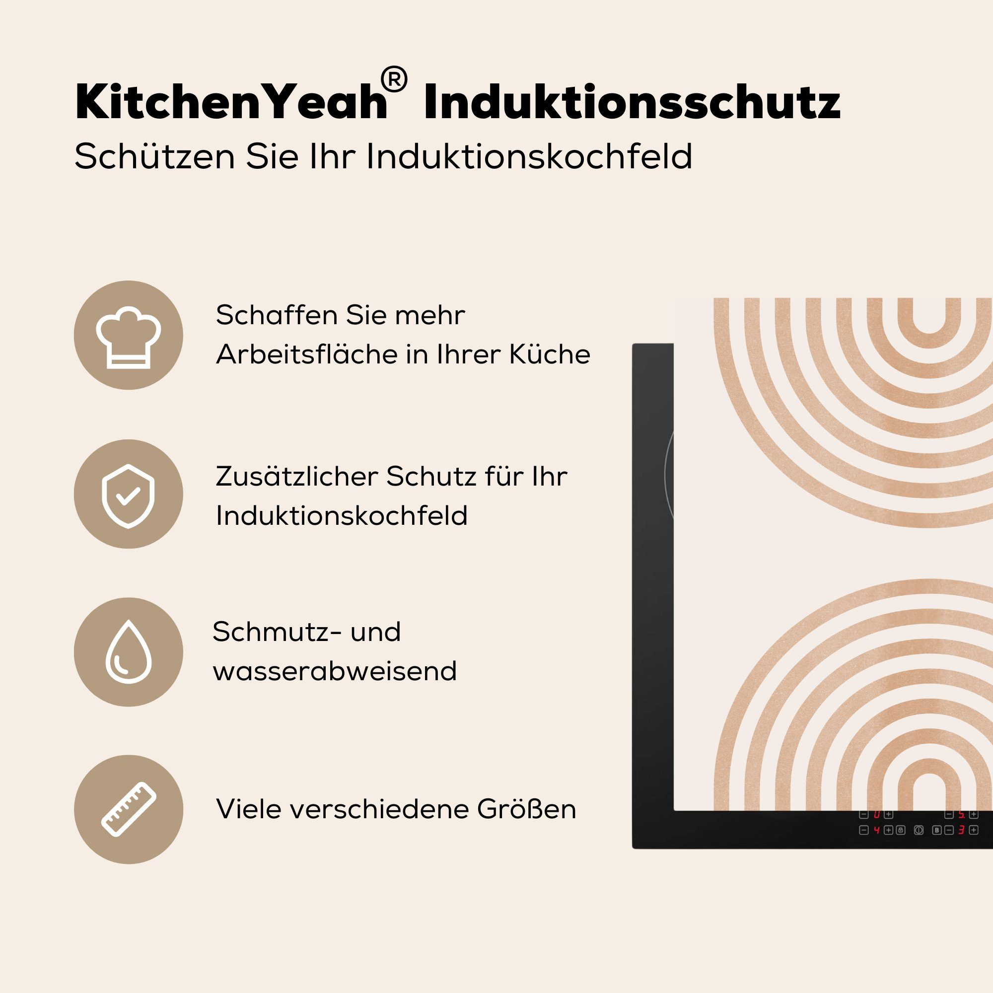 MuchoWow Herdblende-/Abdeckplatte Abstrakt küche Braun - Arbeitsplatte für cm, Weiß, tlg), - - Kunst (1 Regenbogen Ceranfeldabdeckung, 78x78 - Vinyl