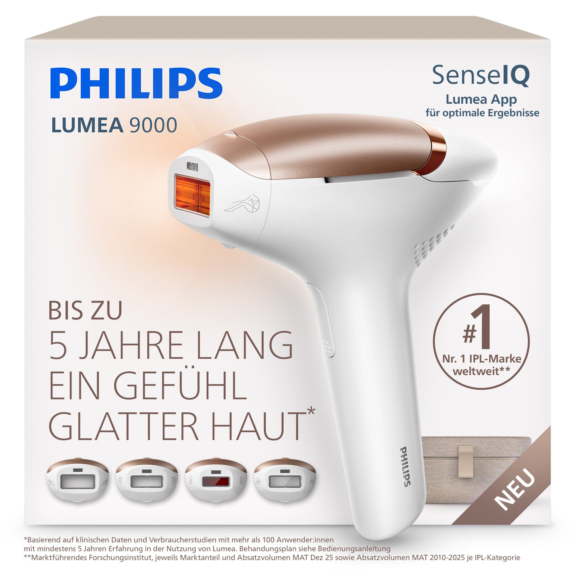 Philips IPL-Haarentferner Philips Lumea Series 9000 BRI984/00, NEUHEIT, 4 Aufsätze (Achseln, Bikinizone, Körper, Gesicht)
