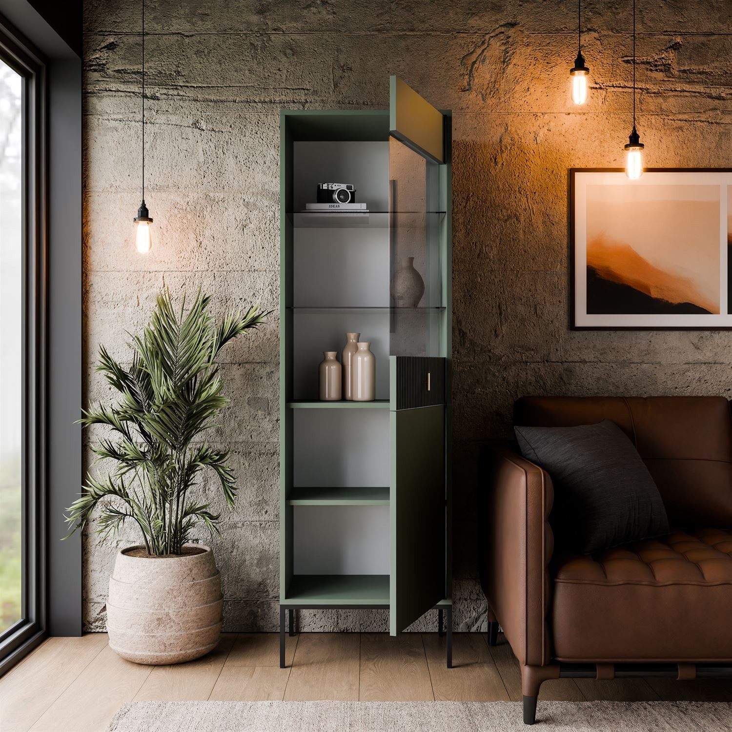 Lookway Vitrine MIDNIGHT mit Glastür auf Gestell Breite: 54 cm