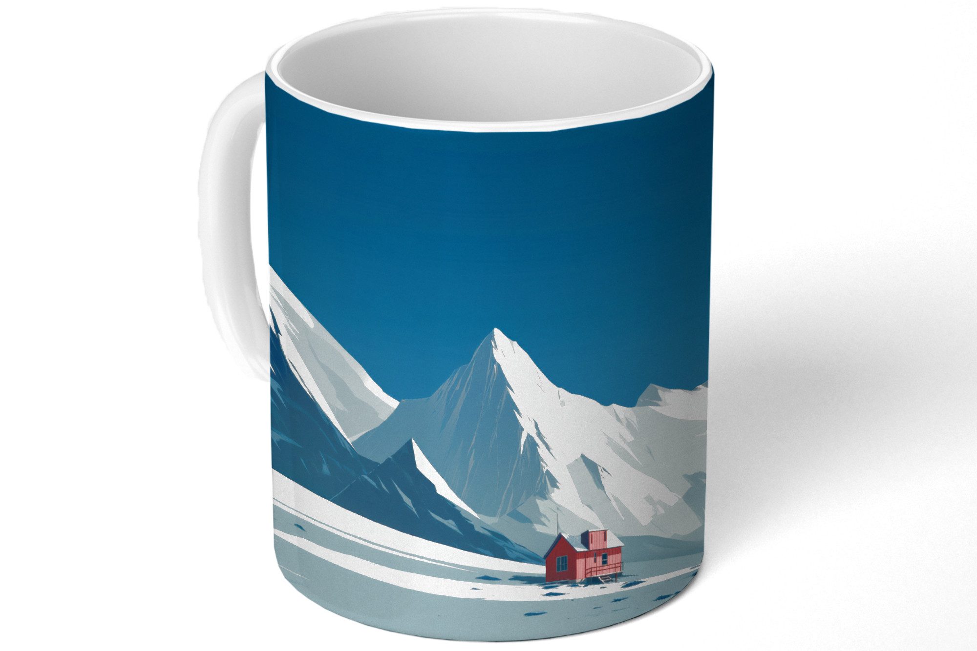 MuchoWow Tasse Haus - Berglandschaft - Schnee, 1-tlg., Keramik, Kaffeetassen, Teetasse, Becher, Kaffeebecher, Geschenk