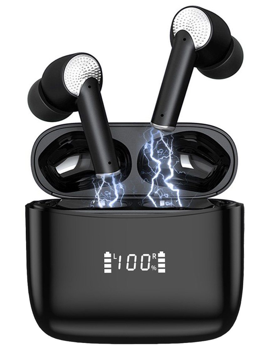 Mutoy Bluetooth Kopfhörer,Kopfhörer Kabellos Bluetooth 5.3,In Ear Kopfhörer In-Ear-Kopfhörer (Voice Assistant, ANC Noise Cancelling Ohrhörer, 36 Stunden Spielzeit, IPX5 Wasserdicht,LED Anzeige,USB-C Schnelles Aufladen) J8 Pro Schwarz