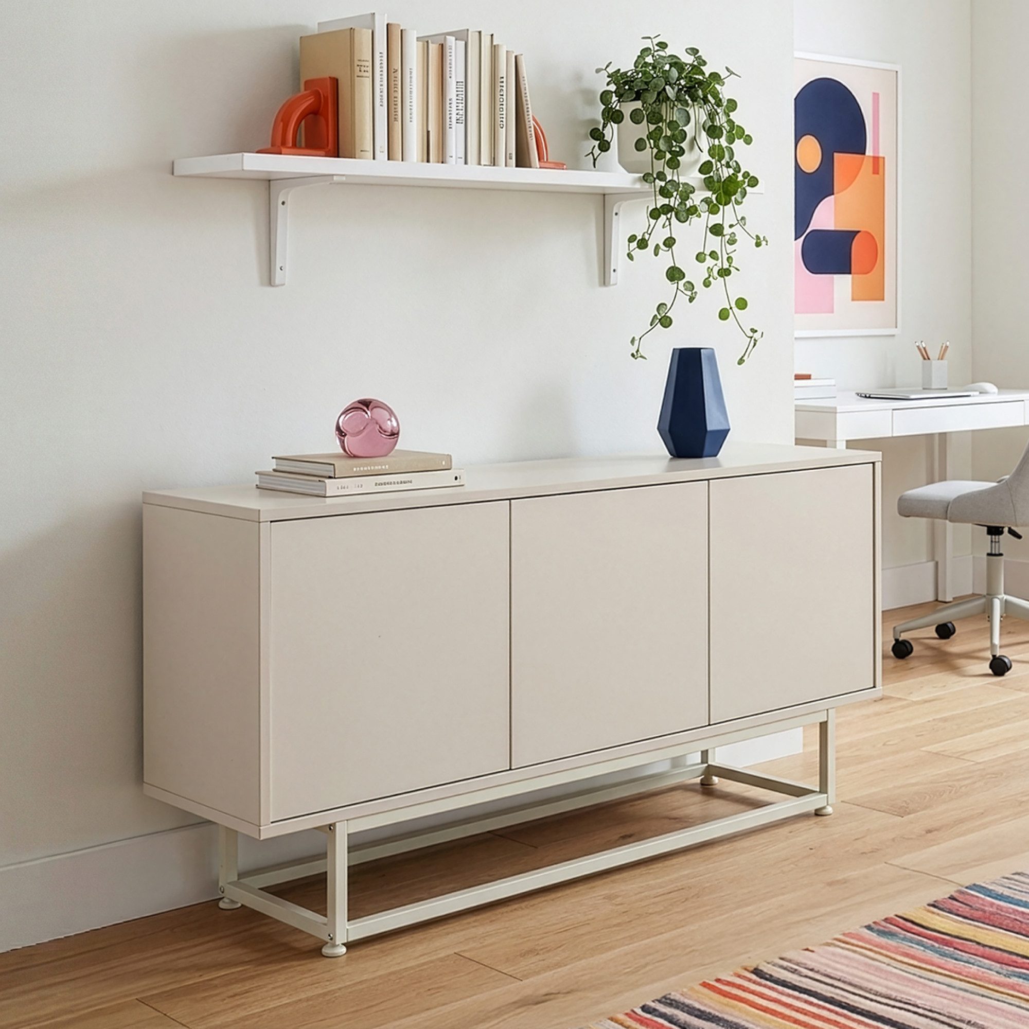 en.casa Sideboard, »Boxholm« mit 3 Türen 120 x 30 x 55 cm Sandfarben