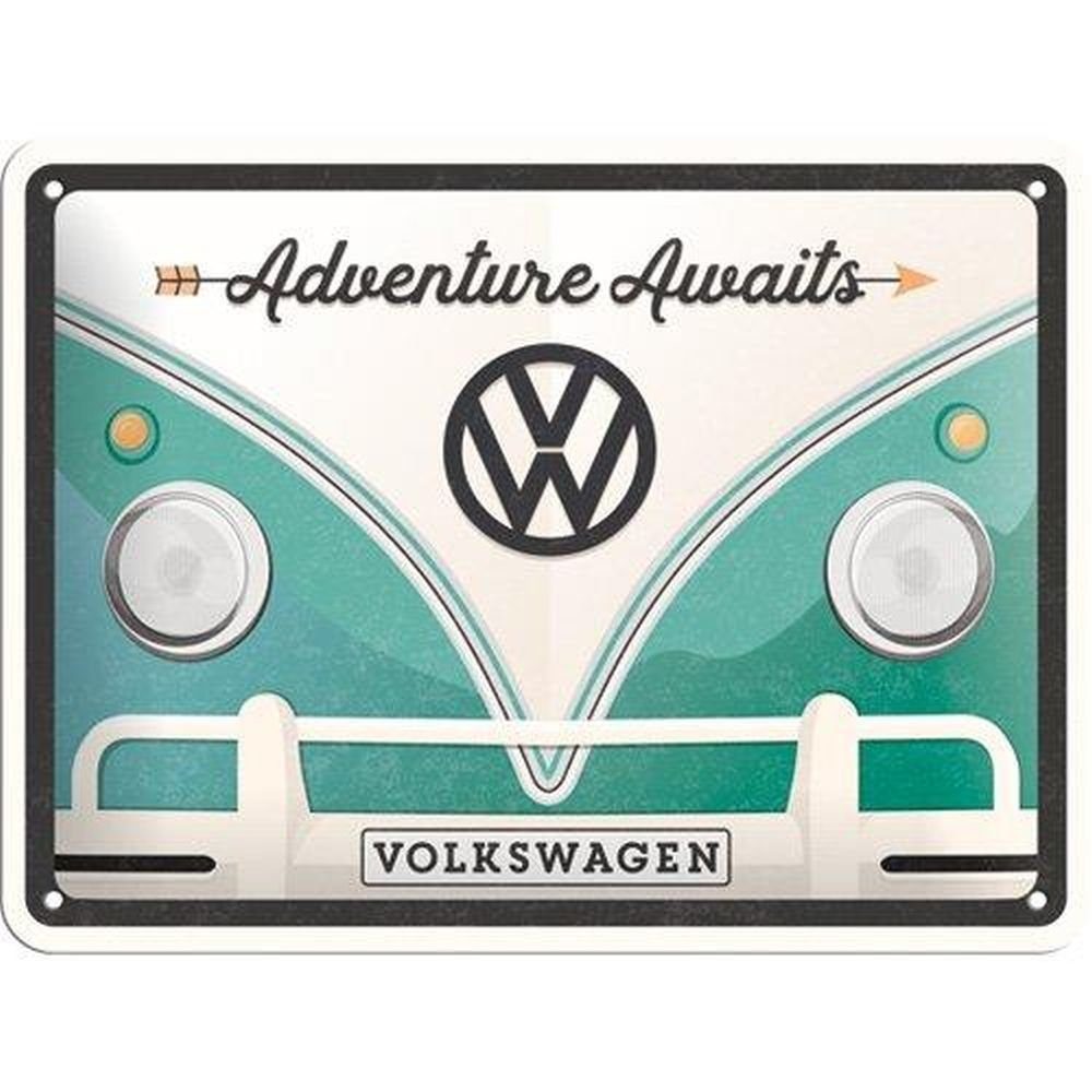 Metallschild Blechschild 15x20 cm - Volkswagen - VW Bulli Adventure Awaits