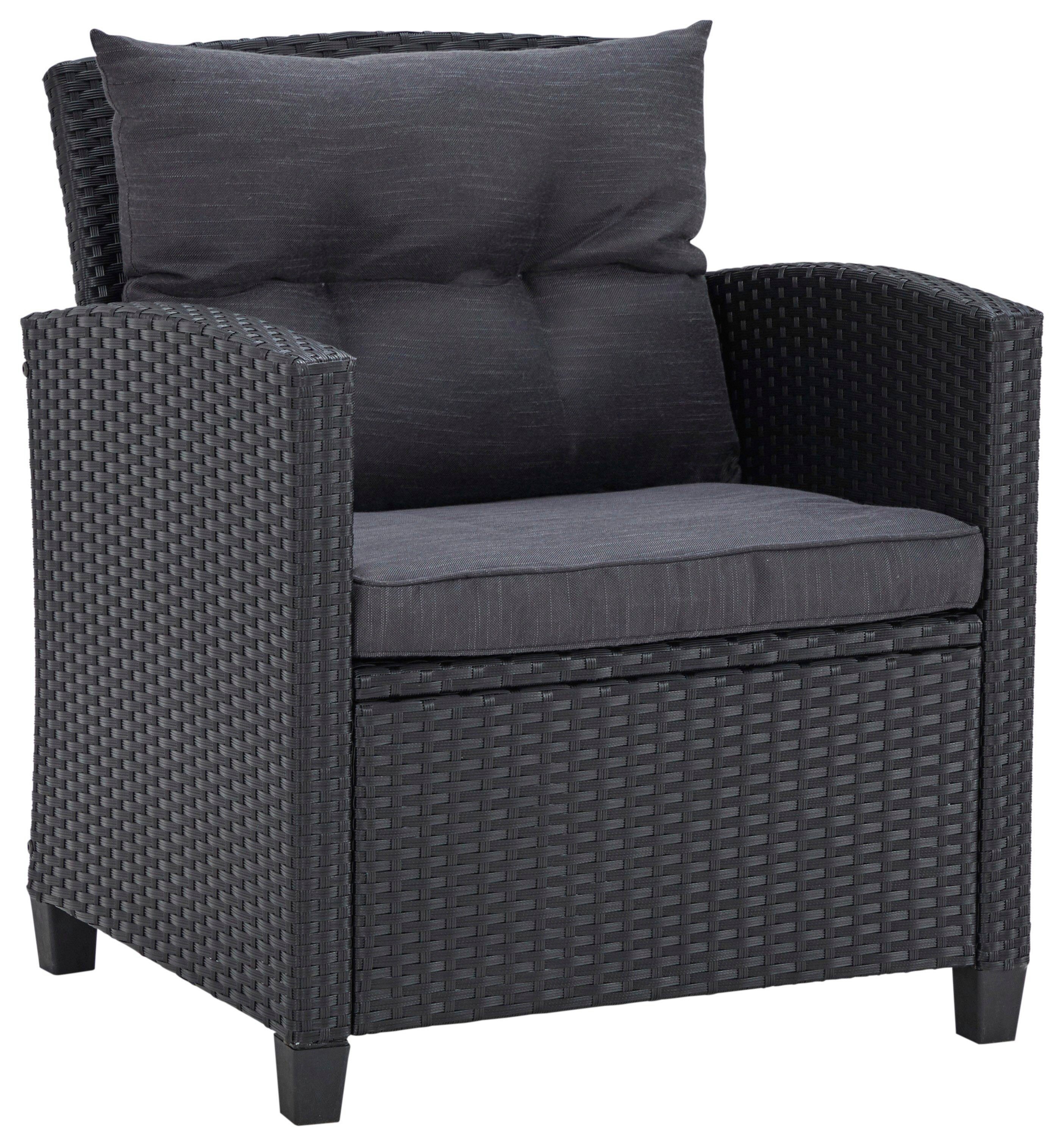 KONIFERA Gartenlounge-Set St. Tropez, (Set, 11-tlg., 1x2er Sofa, 2x Sessel,1x Tisch 90x55x42,5cm, inkl. Auflagen), Polyrattan, Stahl, Ablage unter dem Tisch, Balkonset, Loungeset