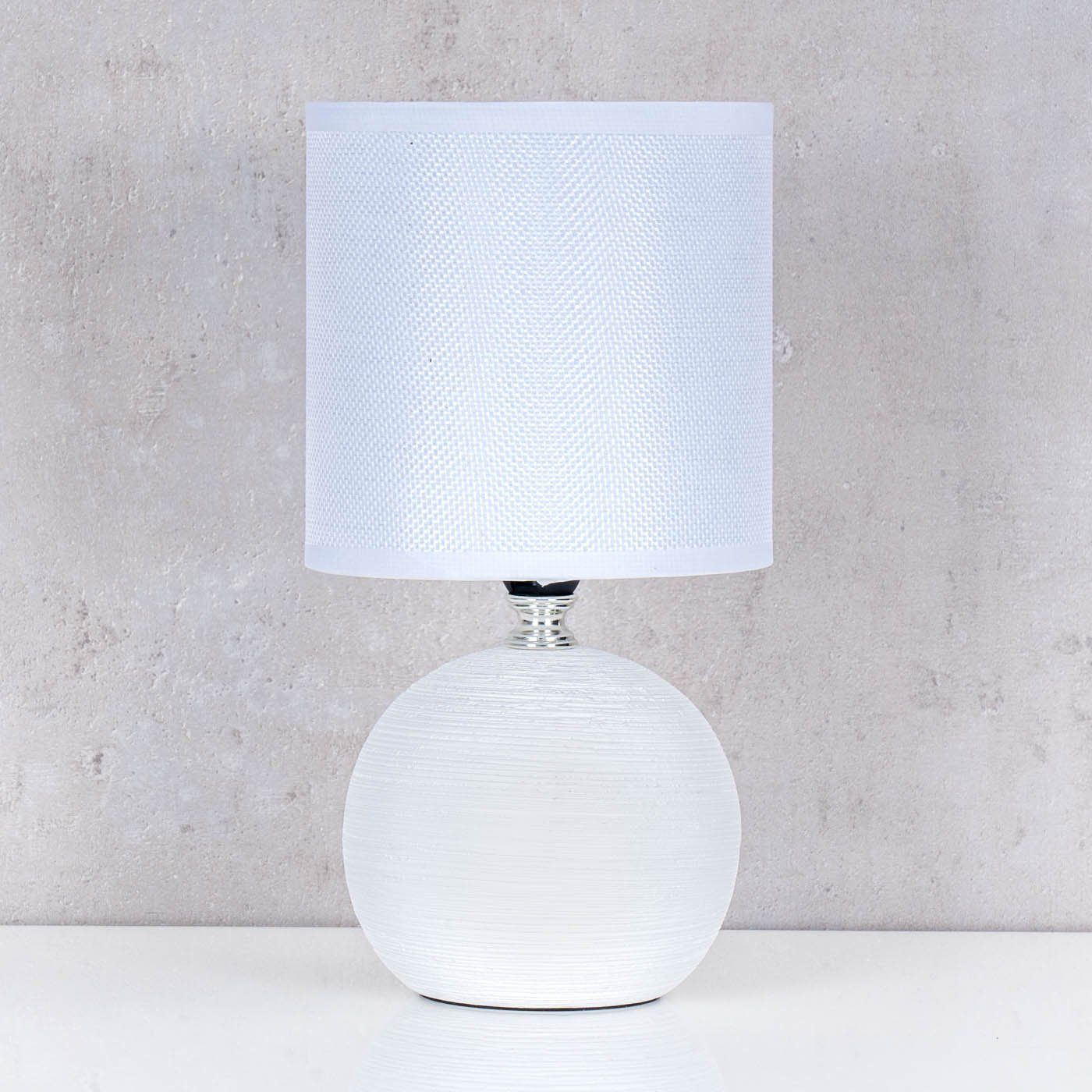 Levandeo® Nachttischlampe, Tischlampe Licht Lampe Keramik H26cm Rund Shabby Nachtlampe Weiß
