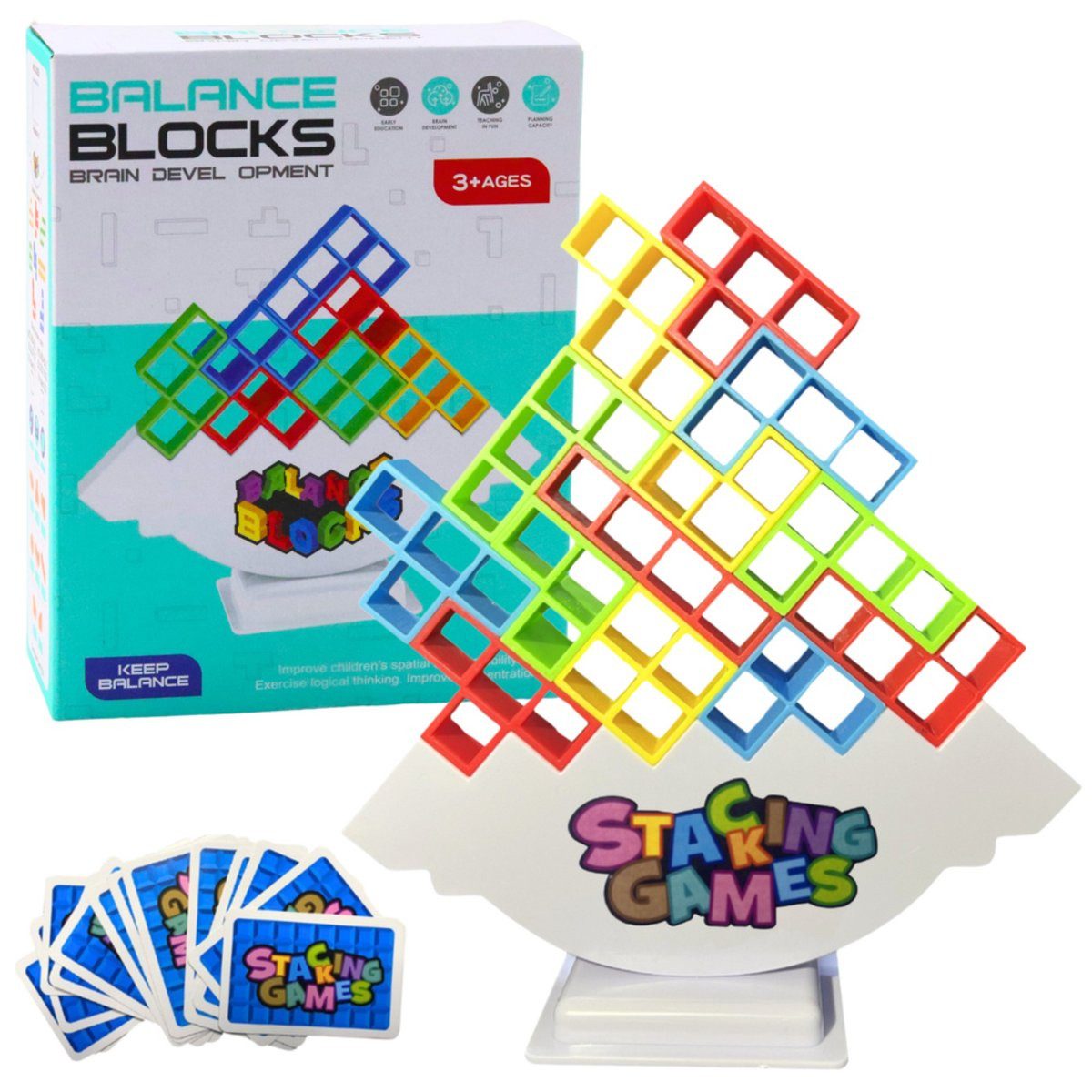 Wisam Lernspielzeug Tetris Balancing Tower Arcade-Spiel 16 Blöcke 22 farbige Karten
