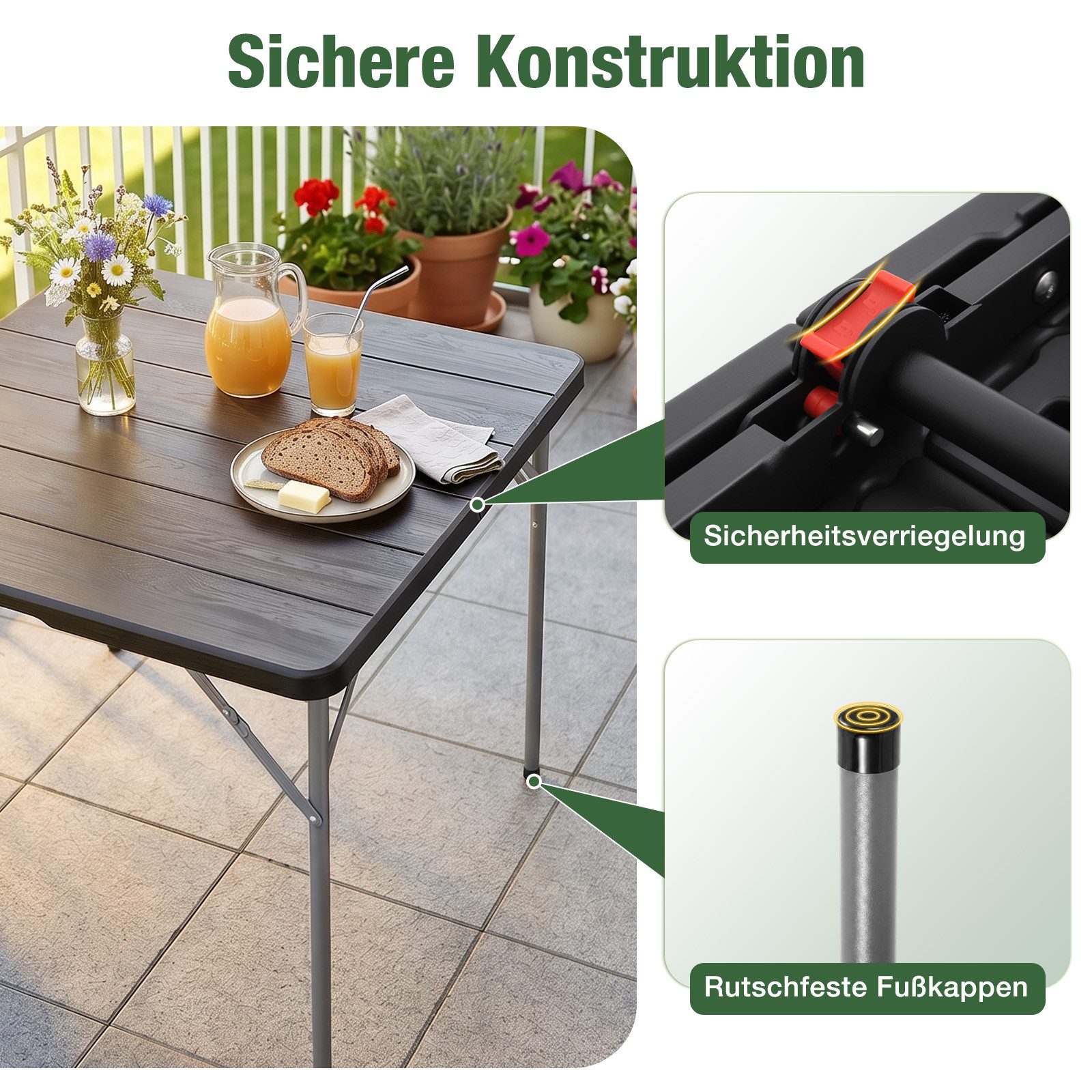 Sekey Klapptisch Klappbarer Tisch Campingtisch Faltbar Buffettisch Gartentisch, Campingtisch Quadratisch, Klappbar, Schwarz