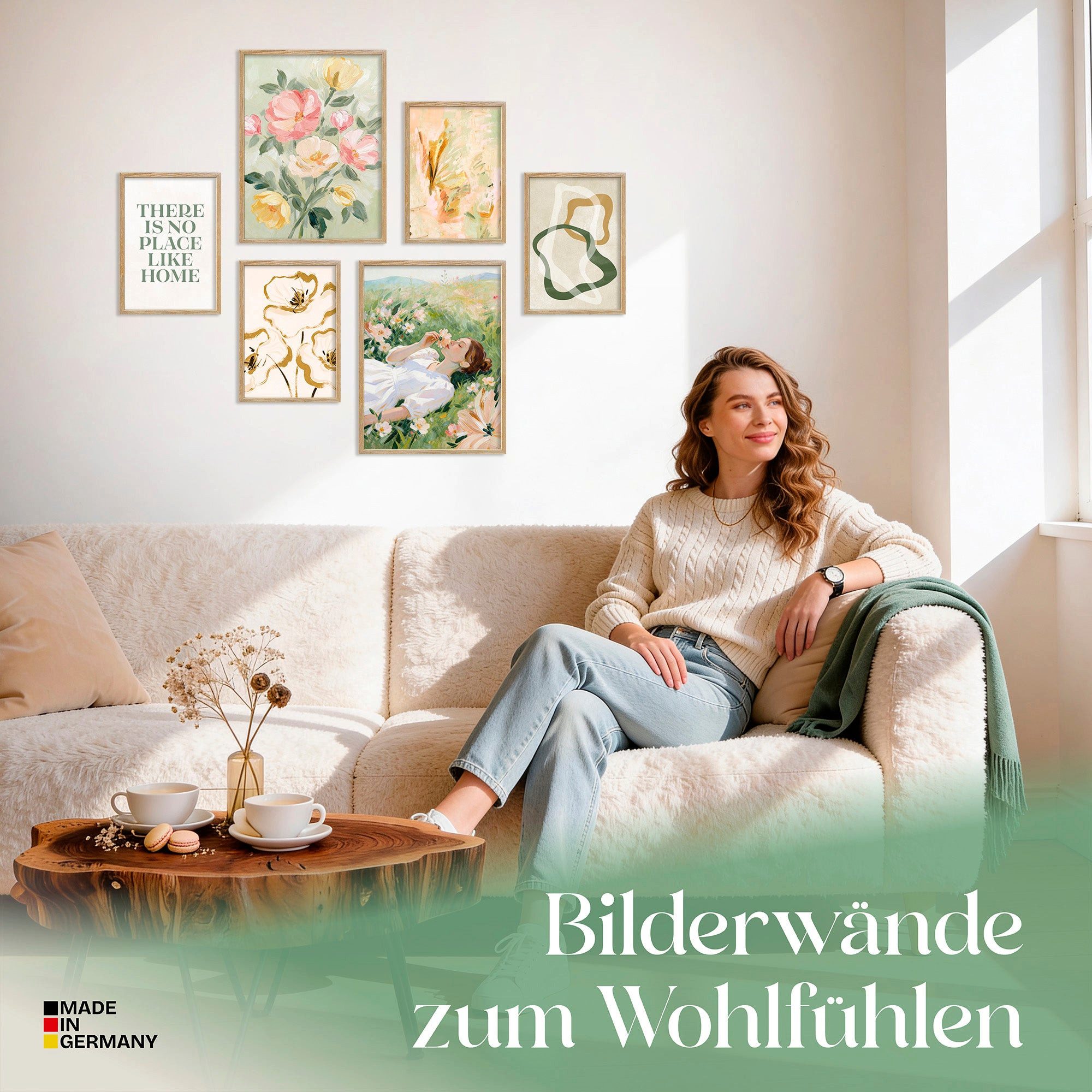 ARTFAVES Bilder-Collage Poster Set Abstract Green Art I mehrteilige Bilderwand I Wandbilder Ab, (Wandbilder modern, 6 St)