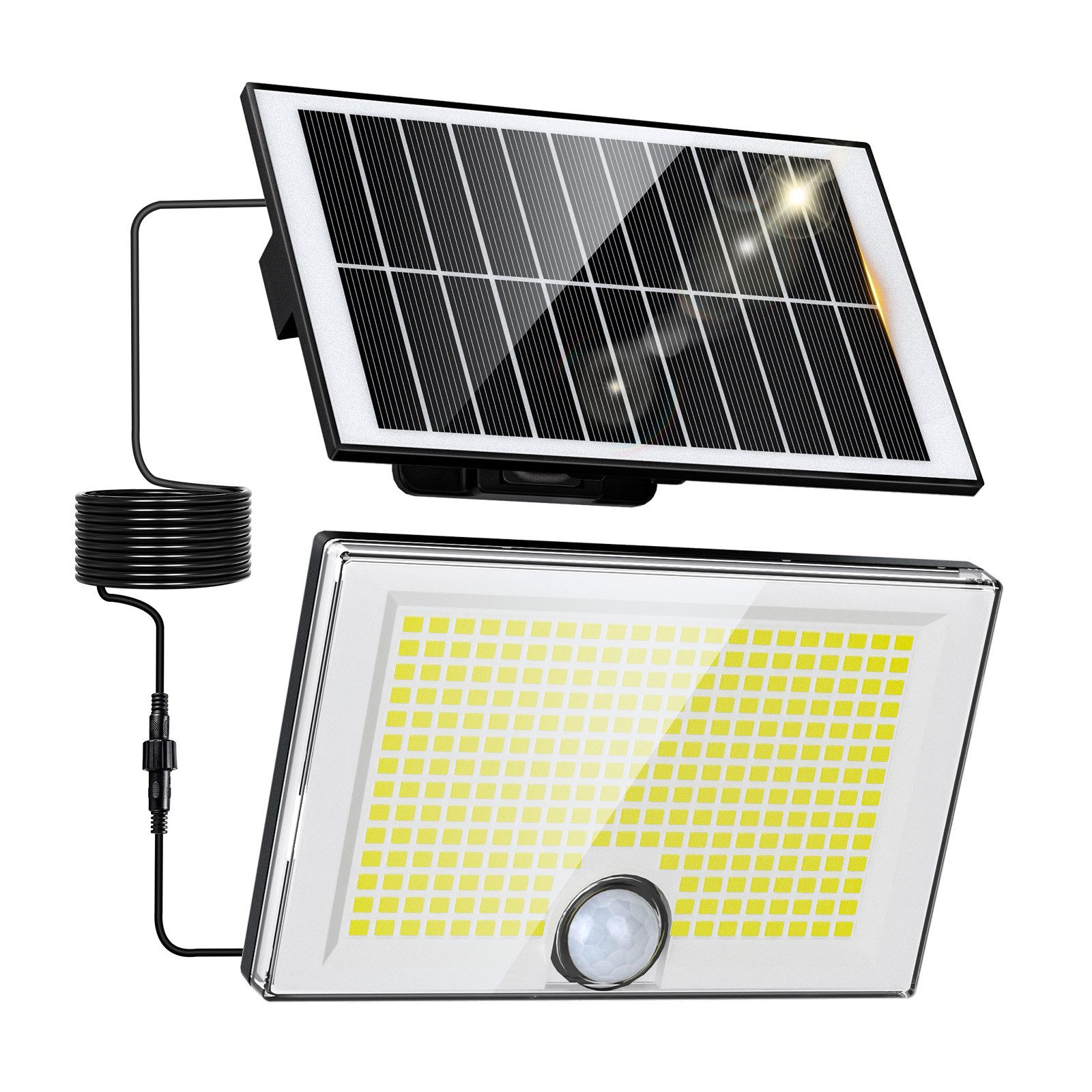 skelo LED Solarleuchte Solarlampen für Außen, Solarleuchte mit Bewegungsmelder, 204 LED, solar strahler außen, LED fest integriert, Kaltweiß, 3 Modi, IP65, PIR-Sicherheitsleuchte für Garten, Hof, Schuppen, Garage