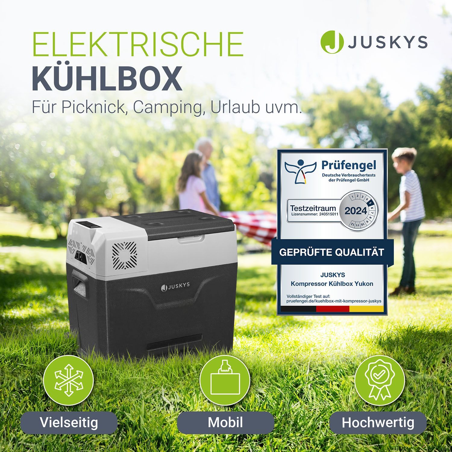 Juskys Kühlbox Yukon, 50 l, mit ECO-Modus, Rollen und Teleskopgriff, starker Kompressor