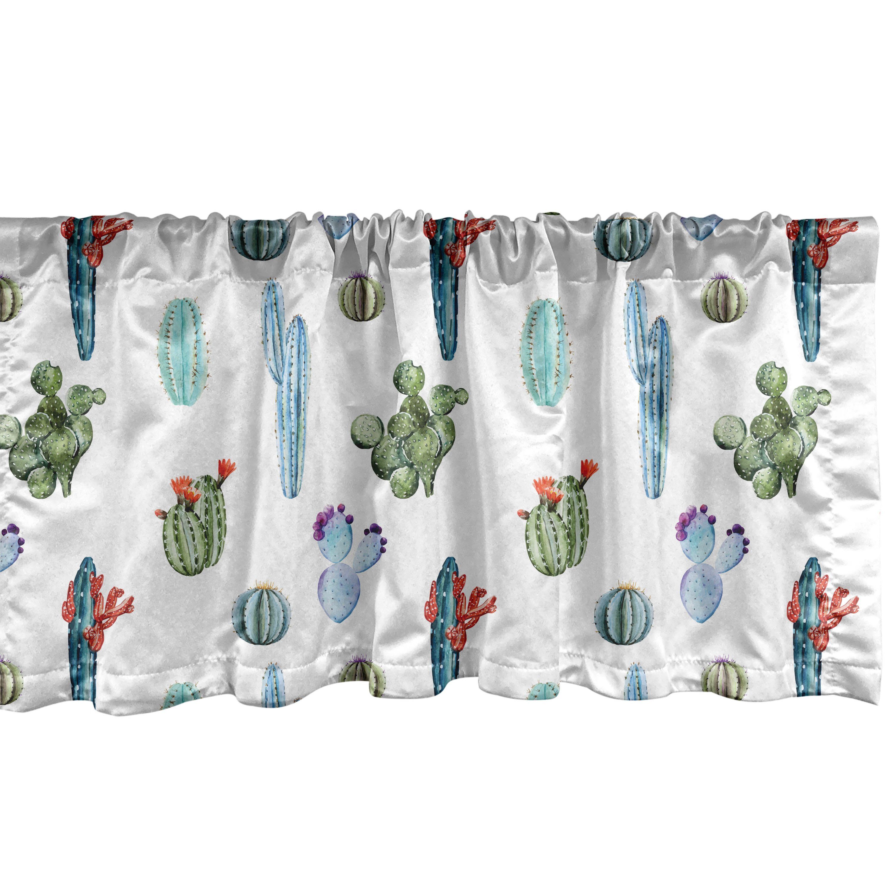 Scheibengardine Vorhang Volant für Küche Schlafzimmer Dekor mit Stangentasche, Abakuhaus, Microfaser, Kaktus Blossomin Aquarell