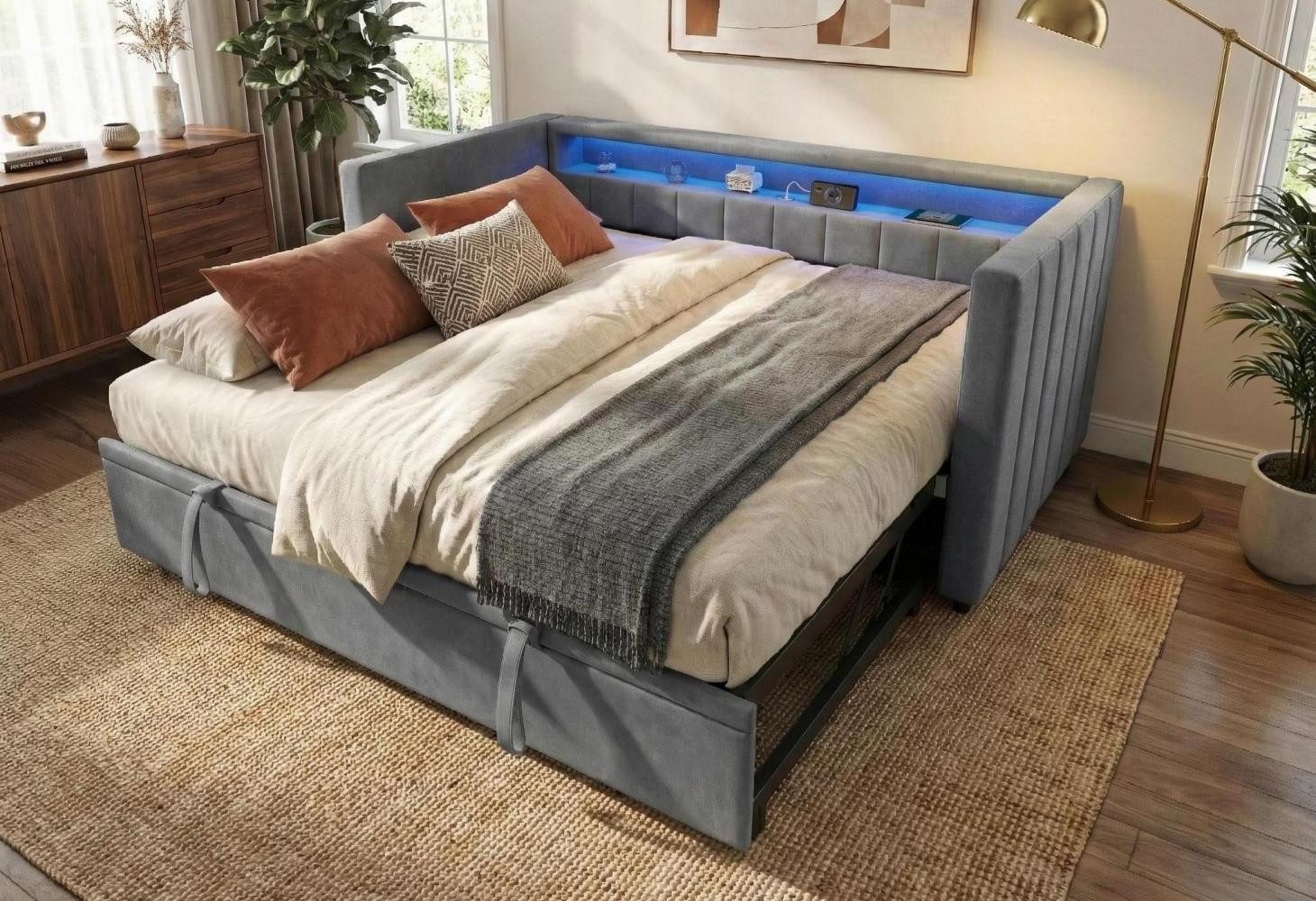 LVHOM Schlafsofa 90x190cm mit ausziehbarem Bett,Samtstoff,schlichtes Streif günstig online kaufen