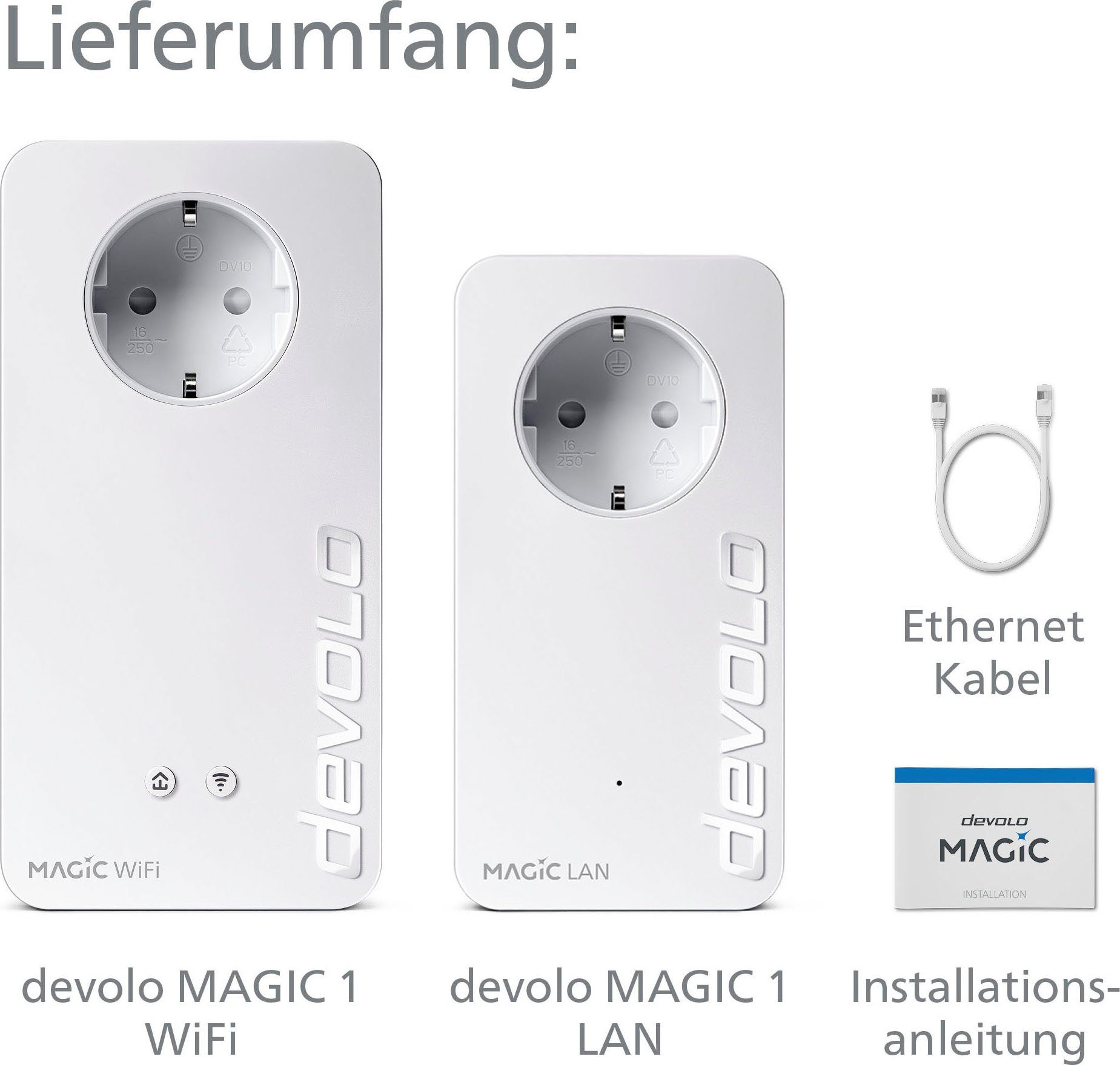 DEVOLO Magic Kit Starter (1200Mbit, ac WLAN, + LAN, Powerline Mesh) WLAN-Router 3x WiFi 1