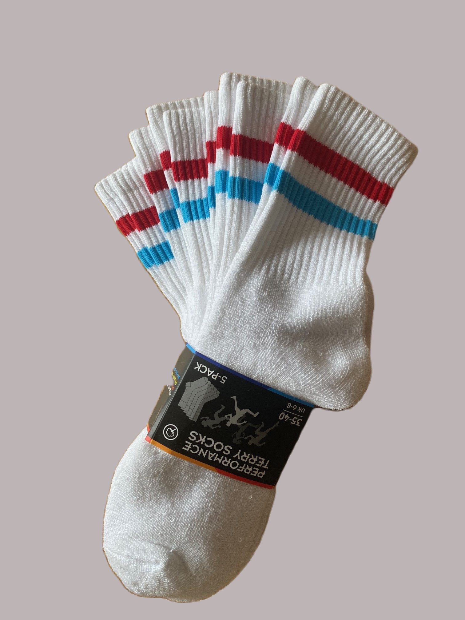cwonlineshop Спортивні шкарпетки Freizeitsocken (5-Paar) Weiß mit farbigen Streifen (A-SK111) (5-Paar)