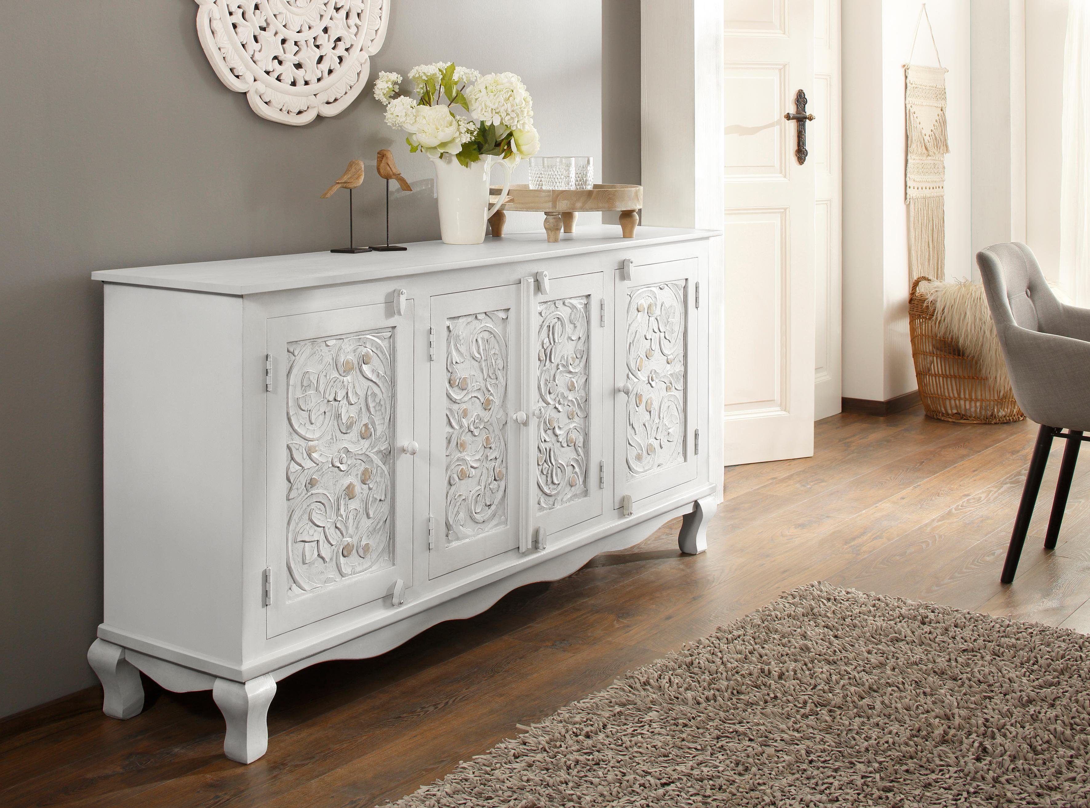 OTTO home Sideboard Rajat, Kommode aus Mangoholz mit Frontenfräsungen, Breite 175 cm