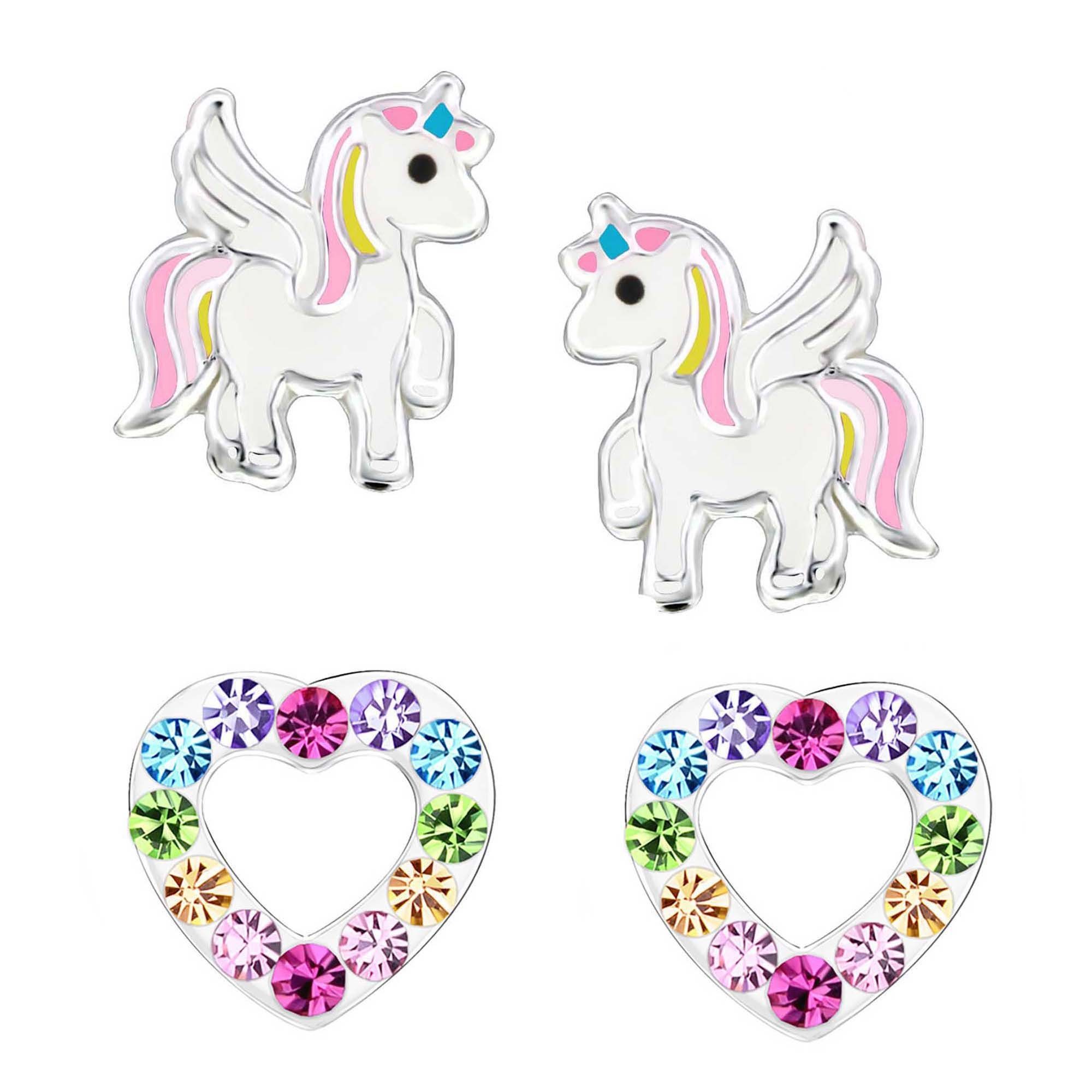 schmuck23 Ohrstecker-Set Kinder Ohrringe Einhorn Blume echt 925 Silber (Set), 2 Paar Ohrstecker