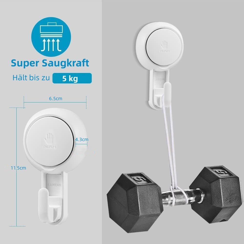 Elegear Wandhaken 2Pack Saugnapf Haken Ohne Bohren, Saughaken Extra Stark, Max 5KG, Badezimmer, Küche, Schlafzimmer, (2-St), Saugnäpfe für Fenster Dusche Bad Küche, Wiederverwendbarer Wandhaken