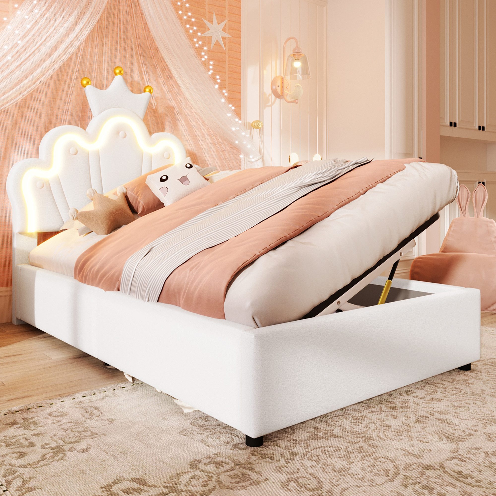 Merax Polsterbett mit LED-Beleuchtung inkl.Fernbedienung und Kronen-Design günstig online kaufen