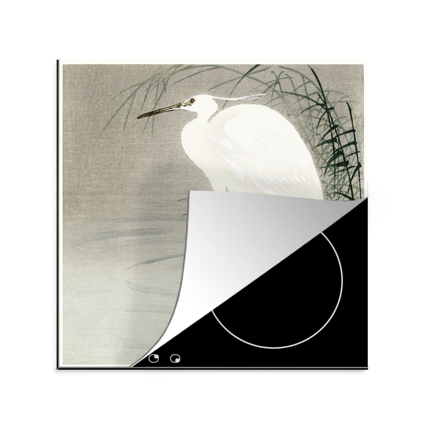 MuchoWow Herdblende-/Abdeckplatte Silberreiher - Gemälde von Ohara Koson, Vinyl, (1 tlg), 78x78 cm, Ceranfeldabdeckung, Arbeitsplatte für küche