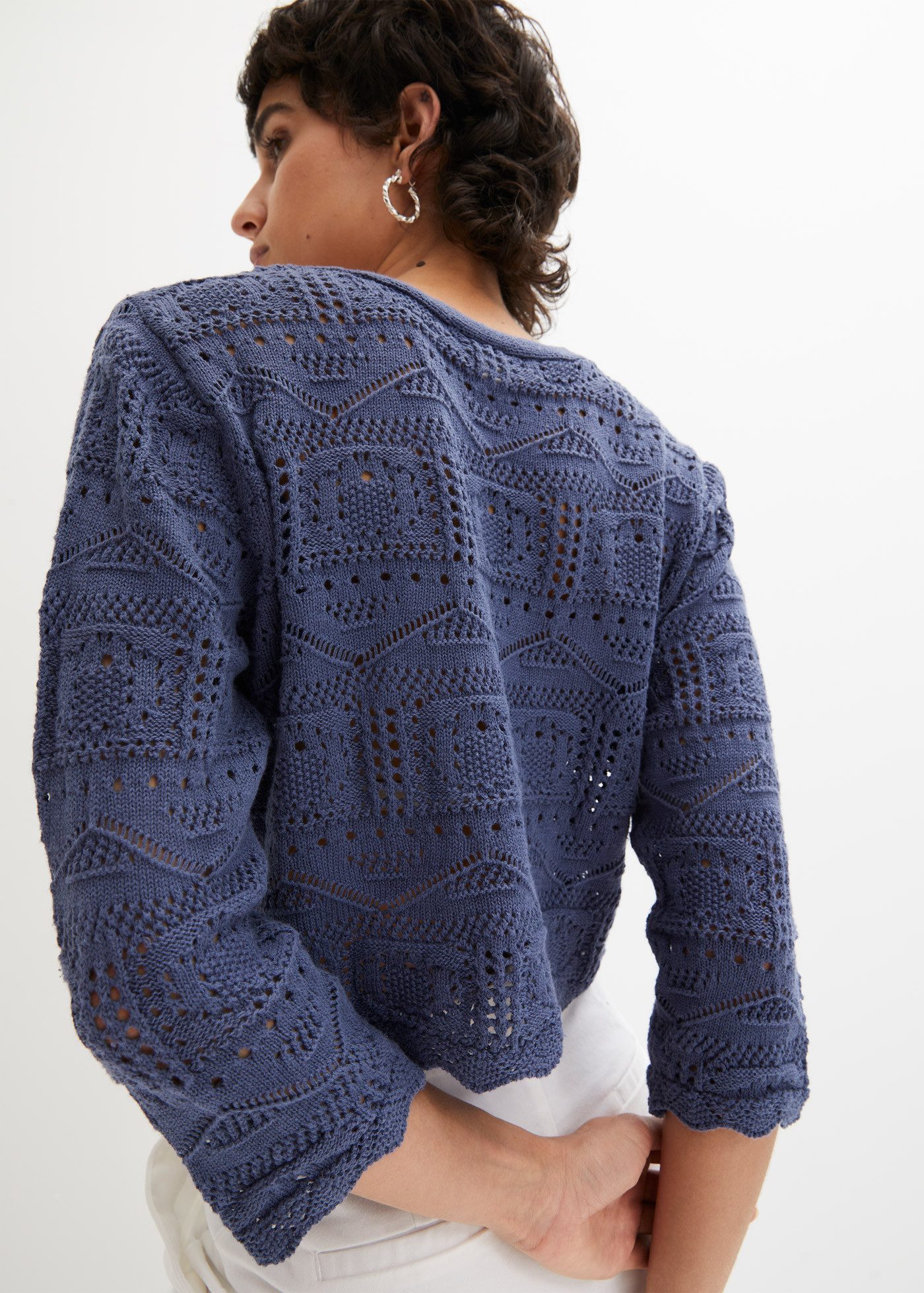 bonprix Ajourstrickjacke bequeme Passform, 3/4-Ärmel, Ajour-Bolero