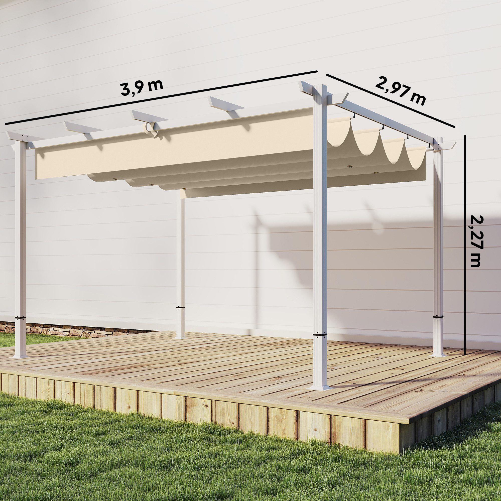Outsunny Pergola mit Schiebedach, magnetische Verschlüsse, BxTxH: 297x297x227 cm, (Überdachung, 1-tlg., Terrassenüberdachung), für Terrasse Garten Beige