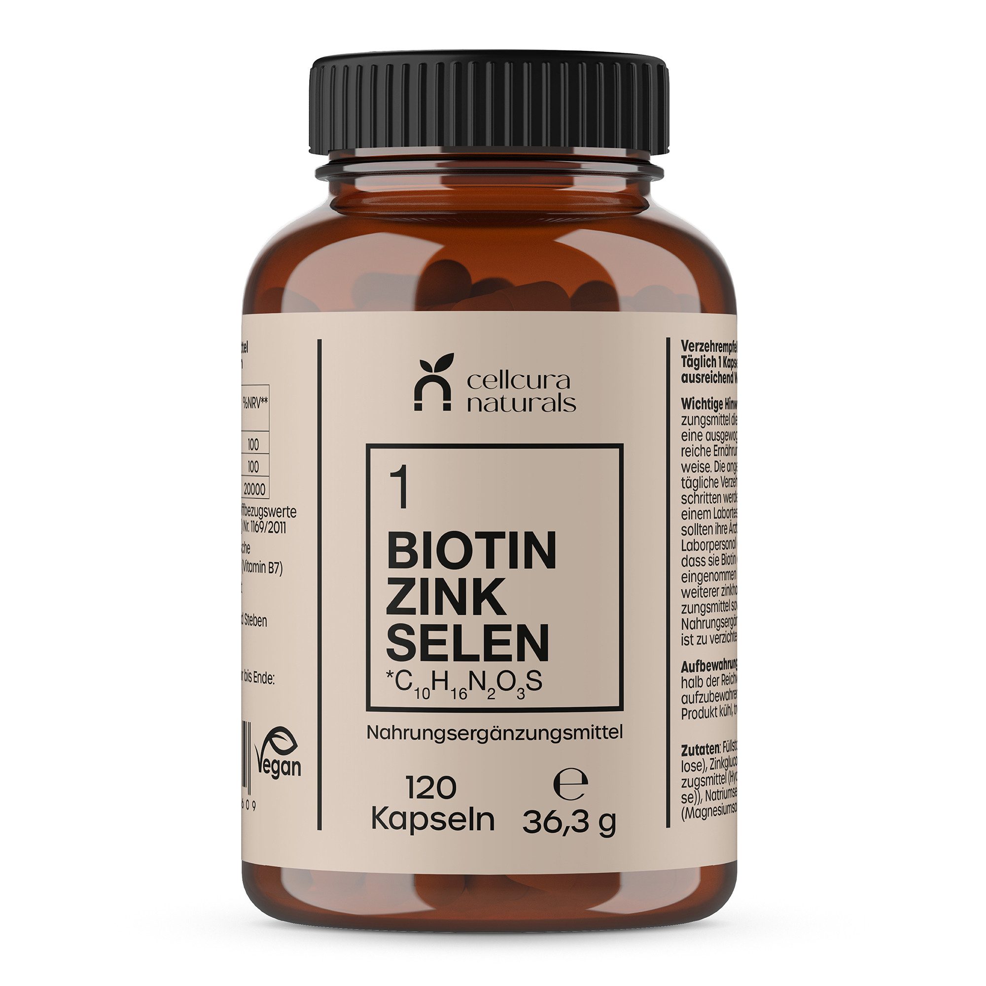 cellcura naturals Biotin Selen Zink Kapseln, 120 St., 36.3 g, zur Erhaltung von Haut, Haare und Nägel