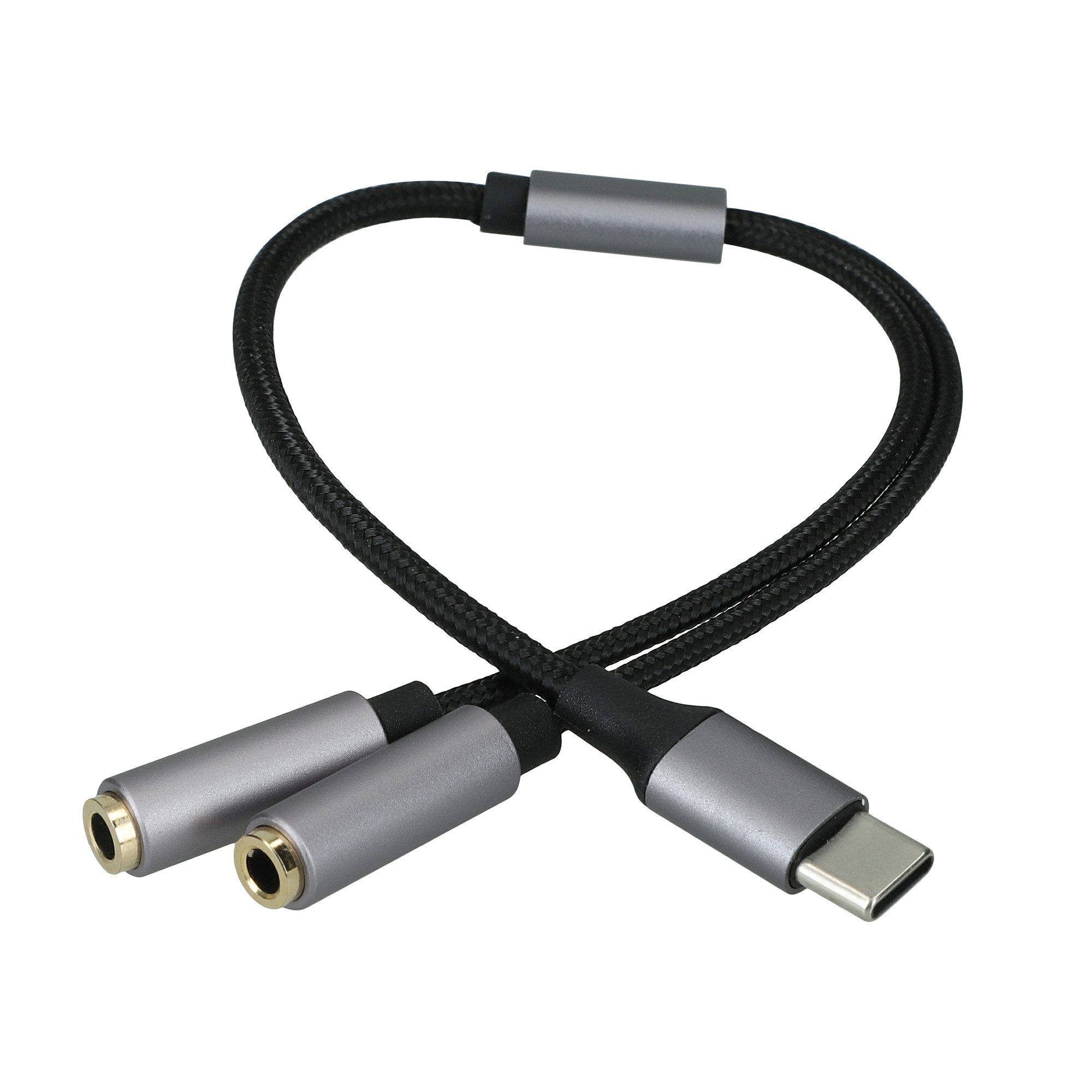 kwmobile USB C Kopfhörer Splitter für USB C Headphone / Headset Adapter Adapter, 27.00 cm, USB-C auf Klinke Audio Kabel Splitter aus Nylon