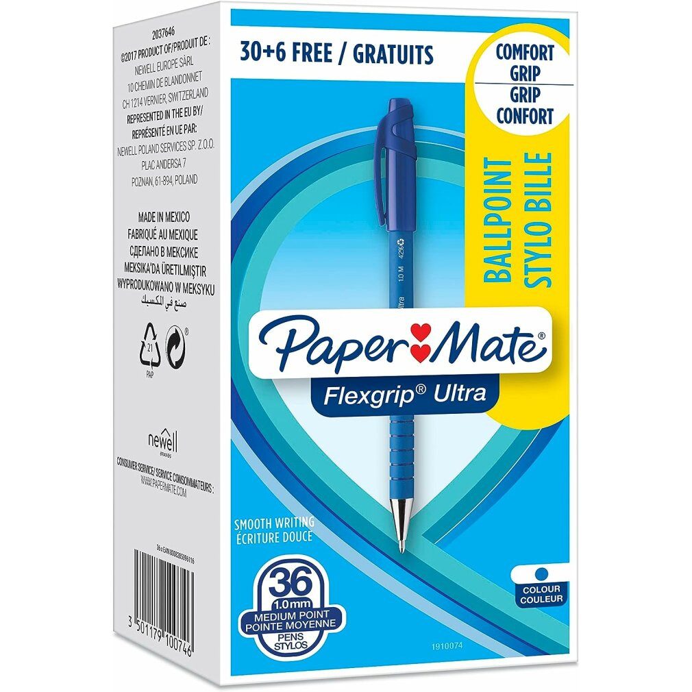 PAPERMATE Druckkugelschreiber Stift Paper Mate Flexgrip Ultra ST Blau 36 Stück
