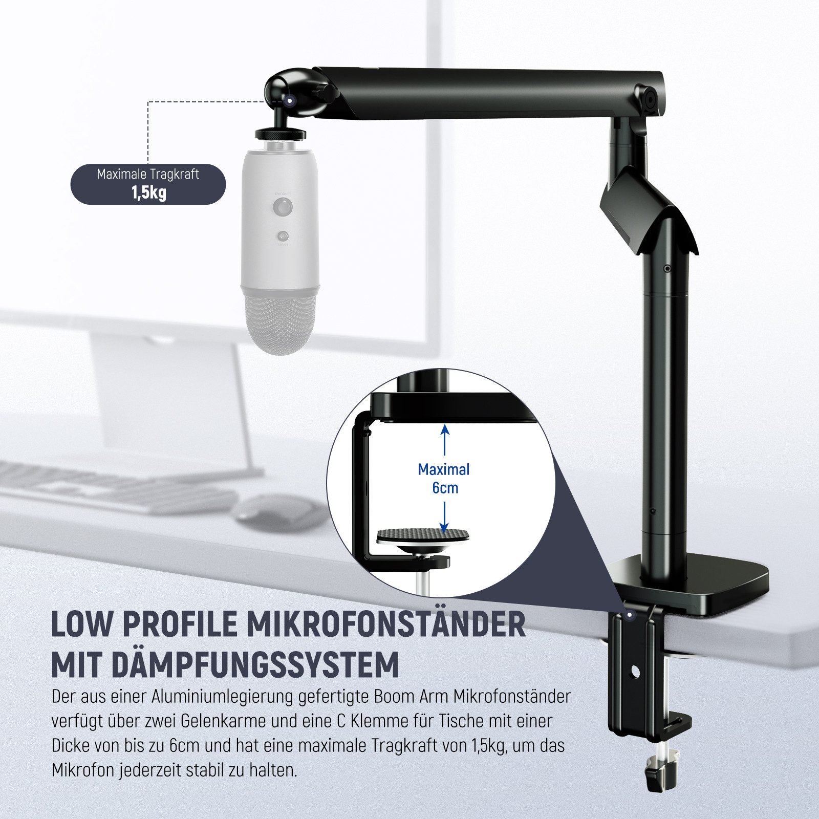 Neewer Mikrofonständer MS007 Mikrofonständer Boom Arm, Low Profil Microphone Halter, (Packung), Tischhalterung mit Kugelkopf 3/8Zoll 5/8Zoll Adaptern, max 1,5kg