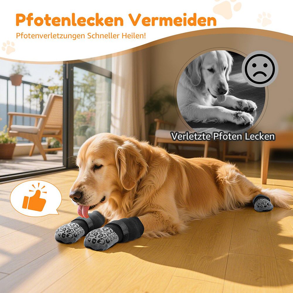 Ledander Pfotenschutz 2 Paar Anti-Rutsch-Hundesocken, Weiche Socken,mit Reflektorstreifen, (4-tlg), mit verstellbaren Klettbändern,Weiche Socken für den Pfotenschutz