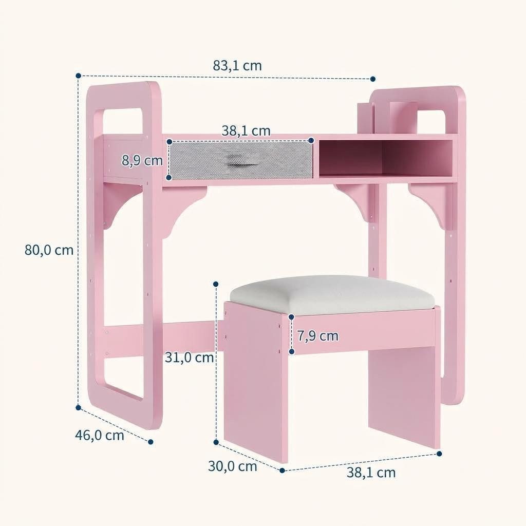 GarveeMore Kinderschreibtisch Schreibtisch- und Stuhlset für Kinder höhenverstellbar 83x46x80cm