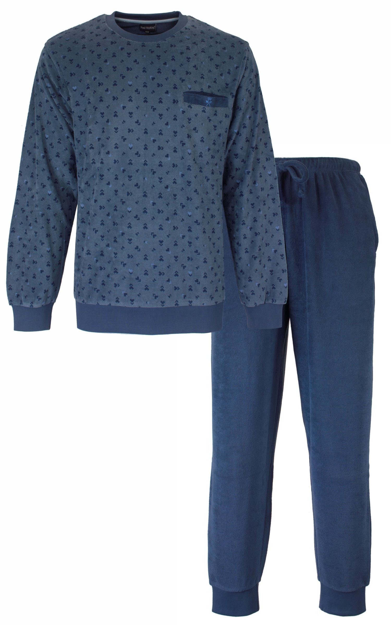 Paul Hopkins Schlafanzug Herren Frottee Pyjama warm mit Bündchen (2 tlg) kuschelige Qualität