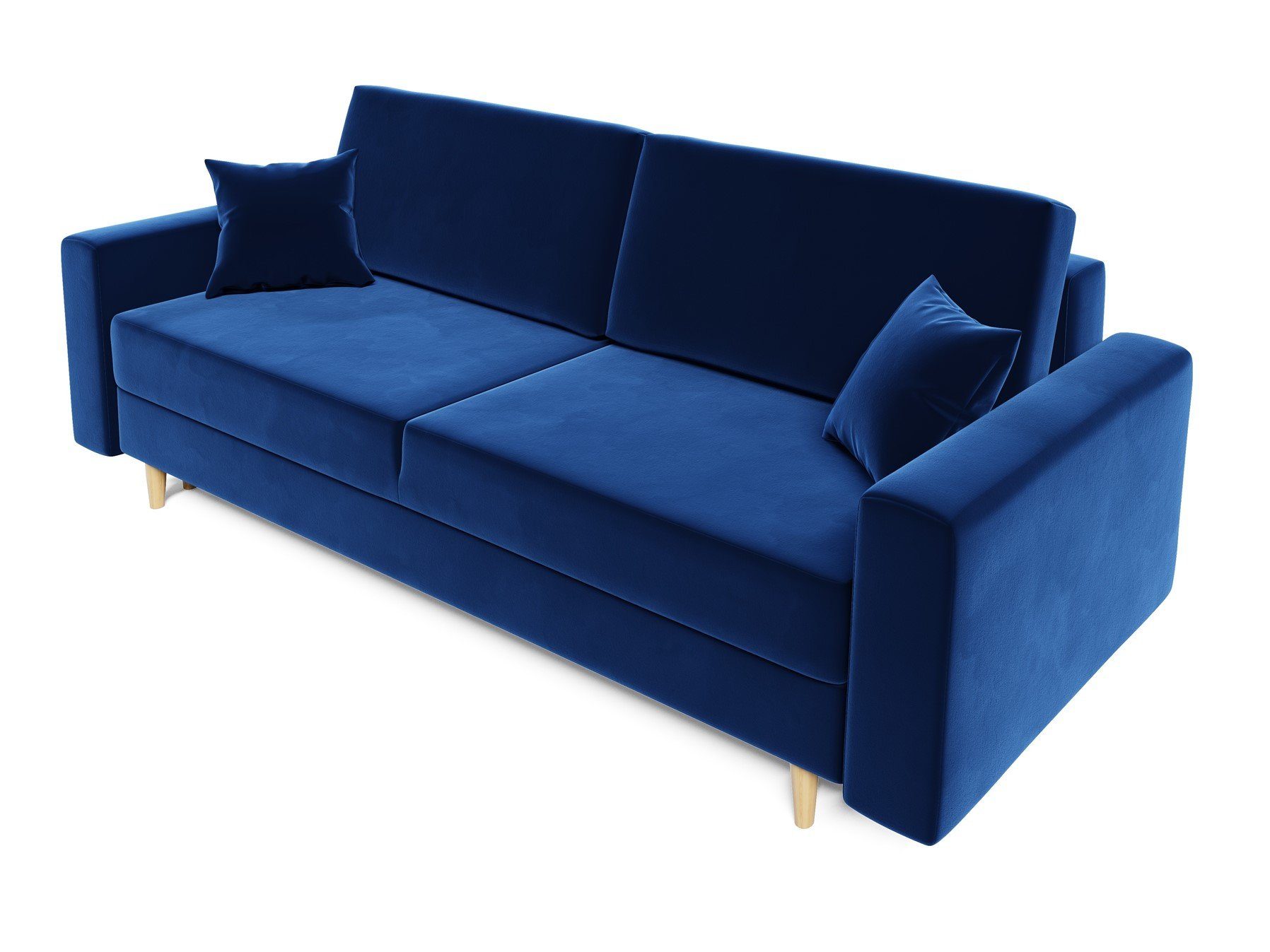 Sofa mit Designersofa BELLA 60er Blau Schlaffunktion, Rundumbezug, 3-Sitzer Schlafsofa Möbel Style Fun