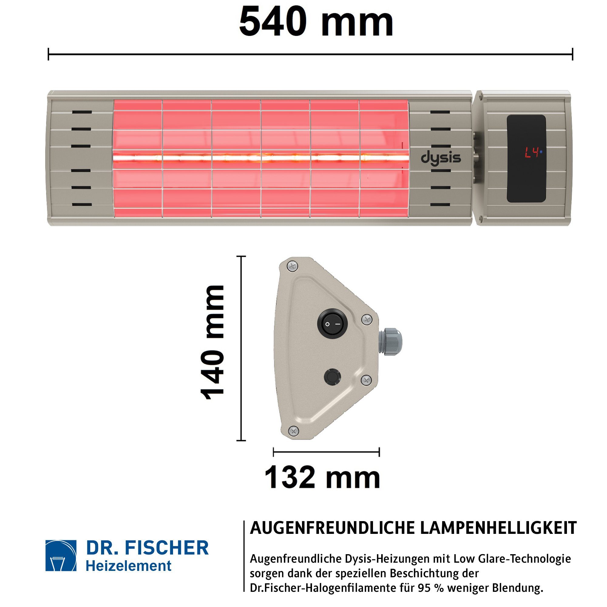 W dysis & Beige 2000 Low 2000 Außenbereich, Terrassenstrahler IP mit regenfest Infrarotstrahler staub-und W, Art Plus, Innen-& 65 Fernbedienung, Glare, Beige für Halogen Timer