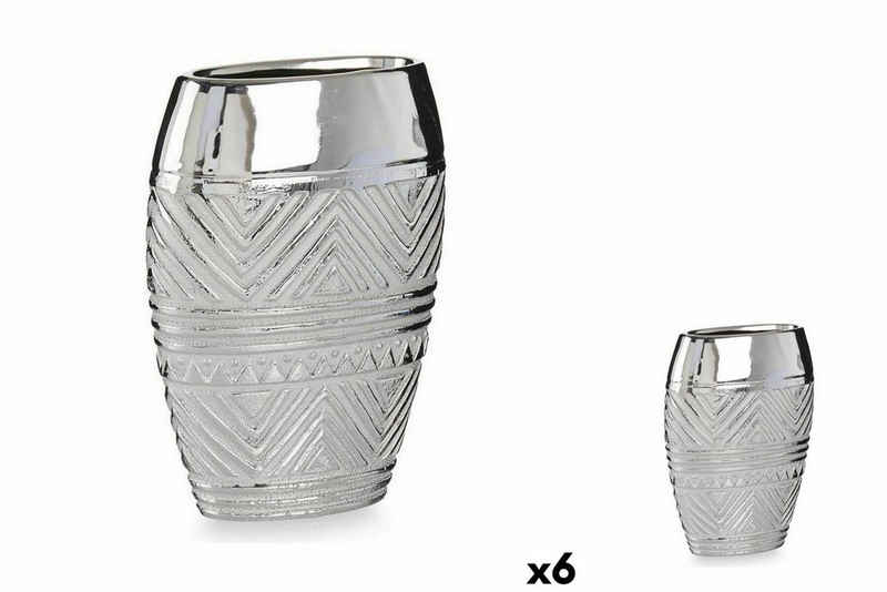 Gift Decor Dekovase Vase Breite Silberfarben aus Keramik 9,5 x 26,5 x 19,5 cm 6 Stück