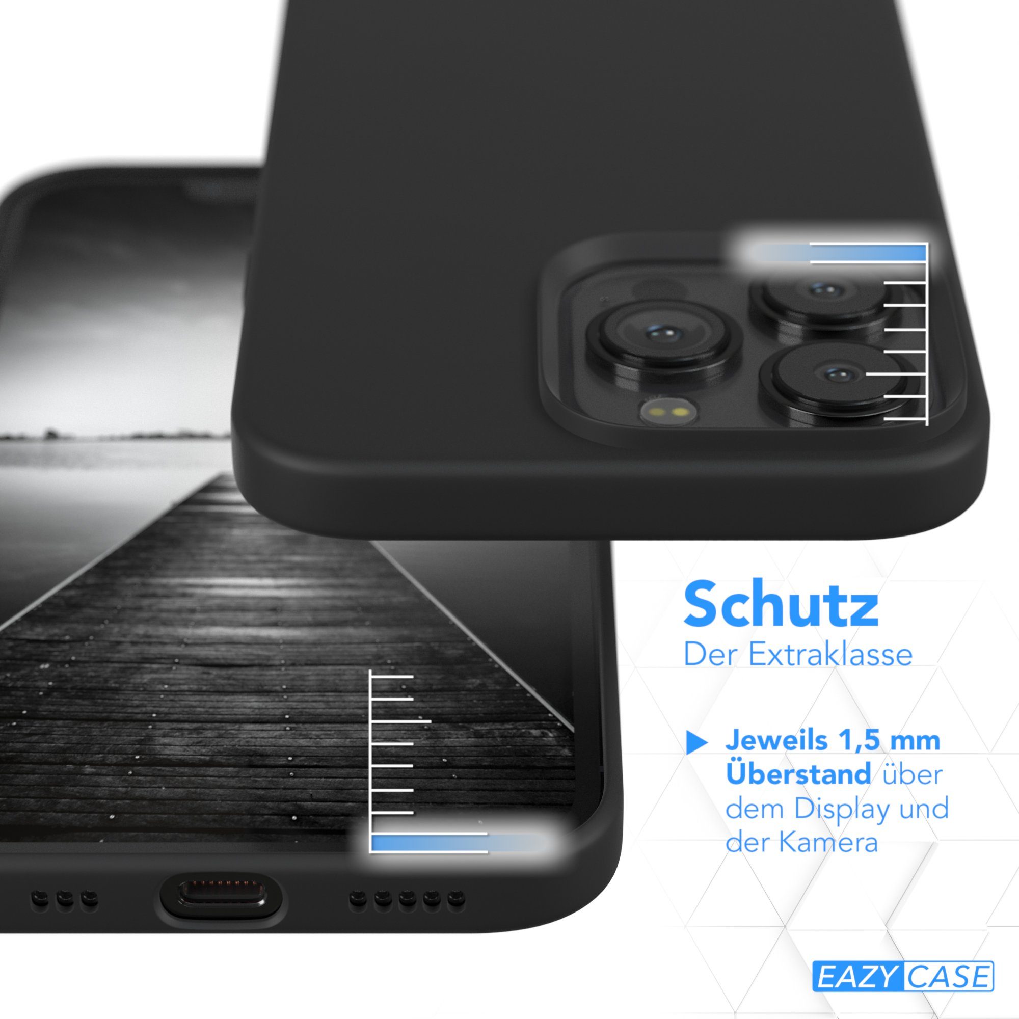 EAZY CASE Handyhülle Premium Silikon Case für Apple iPhone 13 Pro 6,1 Zoll, Hülle mit Kameraschutz Bumper Silikonhülle stoßfest Slimcover Schwarz