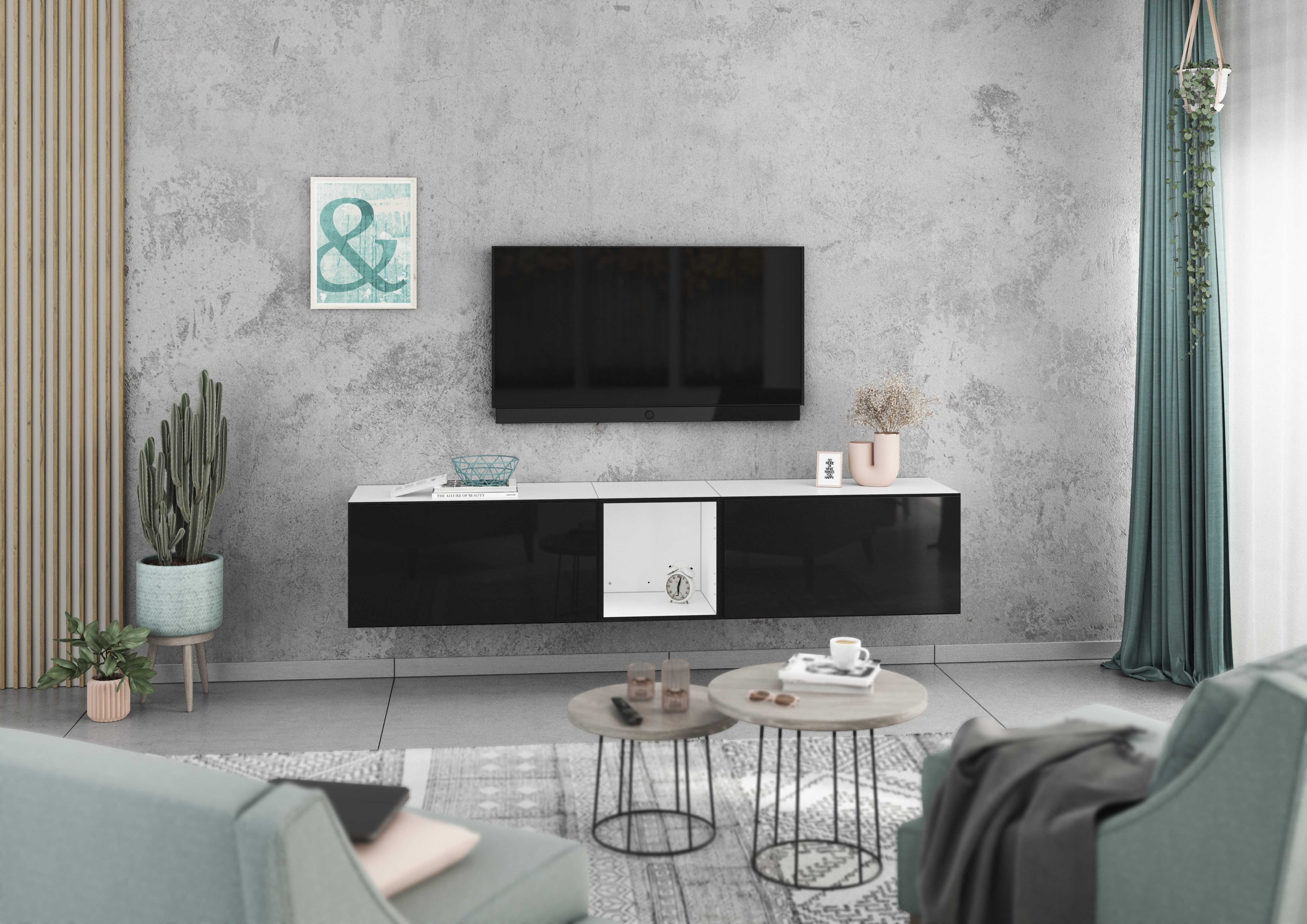 BMG Möbel Lowboard Modul+ (3 tlg., bestehend aus 2x Schrank mit Klappe, 1x offenes Würfelregal), 190 cm breit, 2 Klappen, Made in Germany