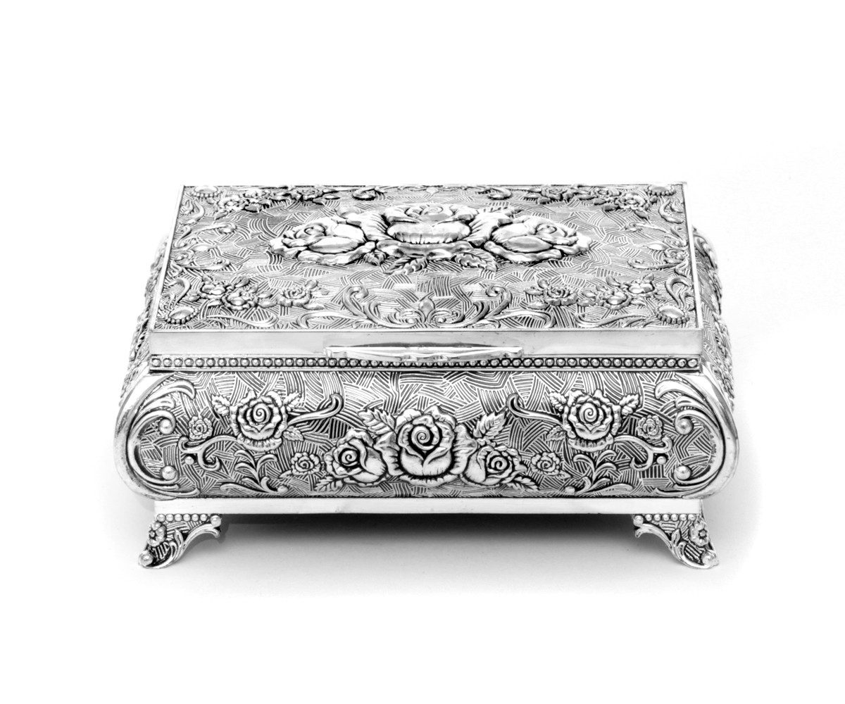 Brillibrum Schmuckkasten Schmuckschatulle Rose versilbert Schmuckkästchen Schatulle Metall