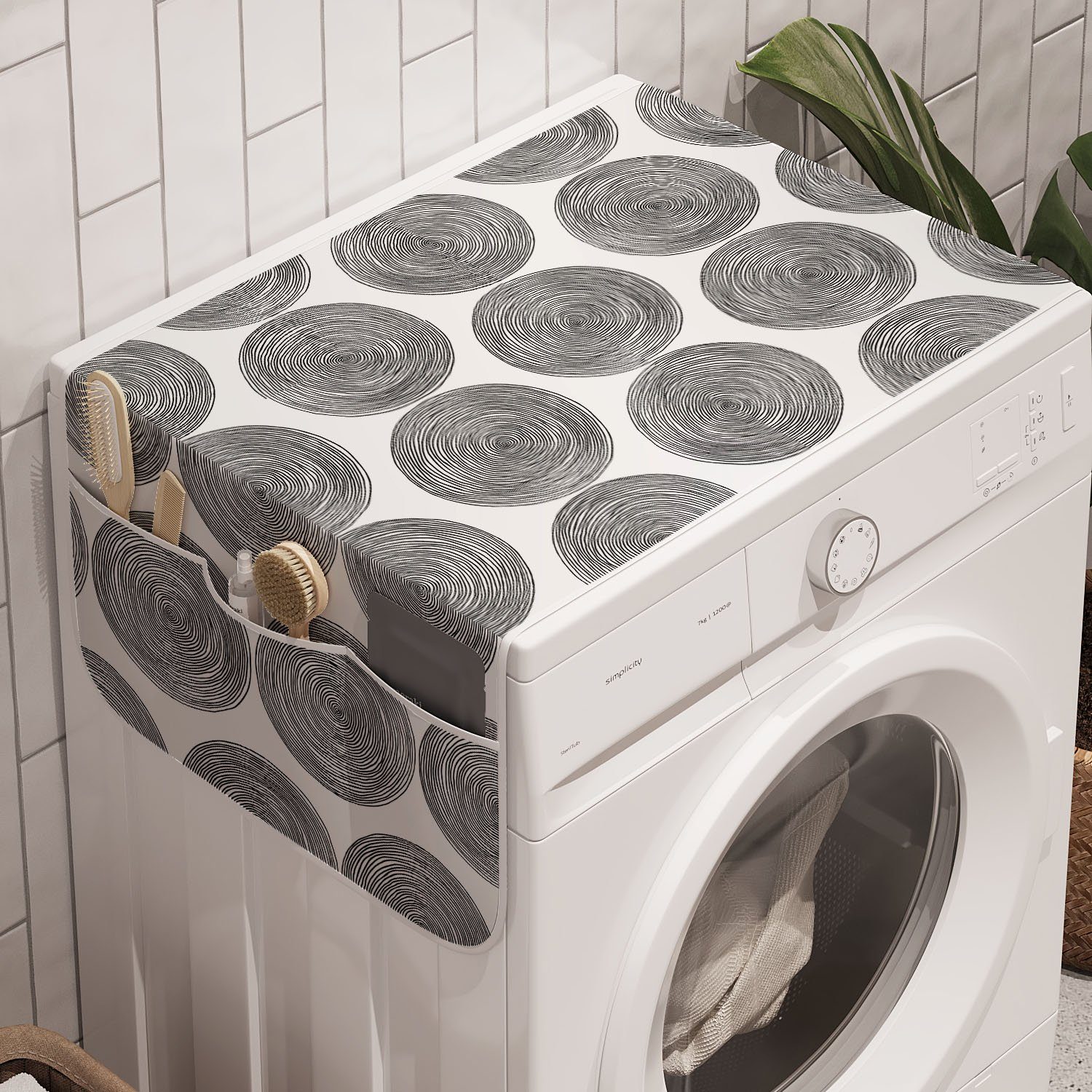 Abakuhaus Badorganizer und Anti-Rutsch-Stoffabdeckung weiß und Trockner, für Gekritzel-Kunst-Kreise Schwarz Waschmaschine