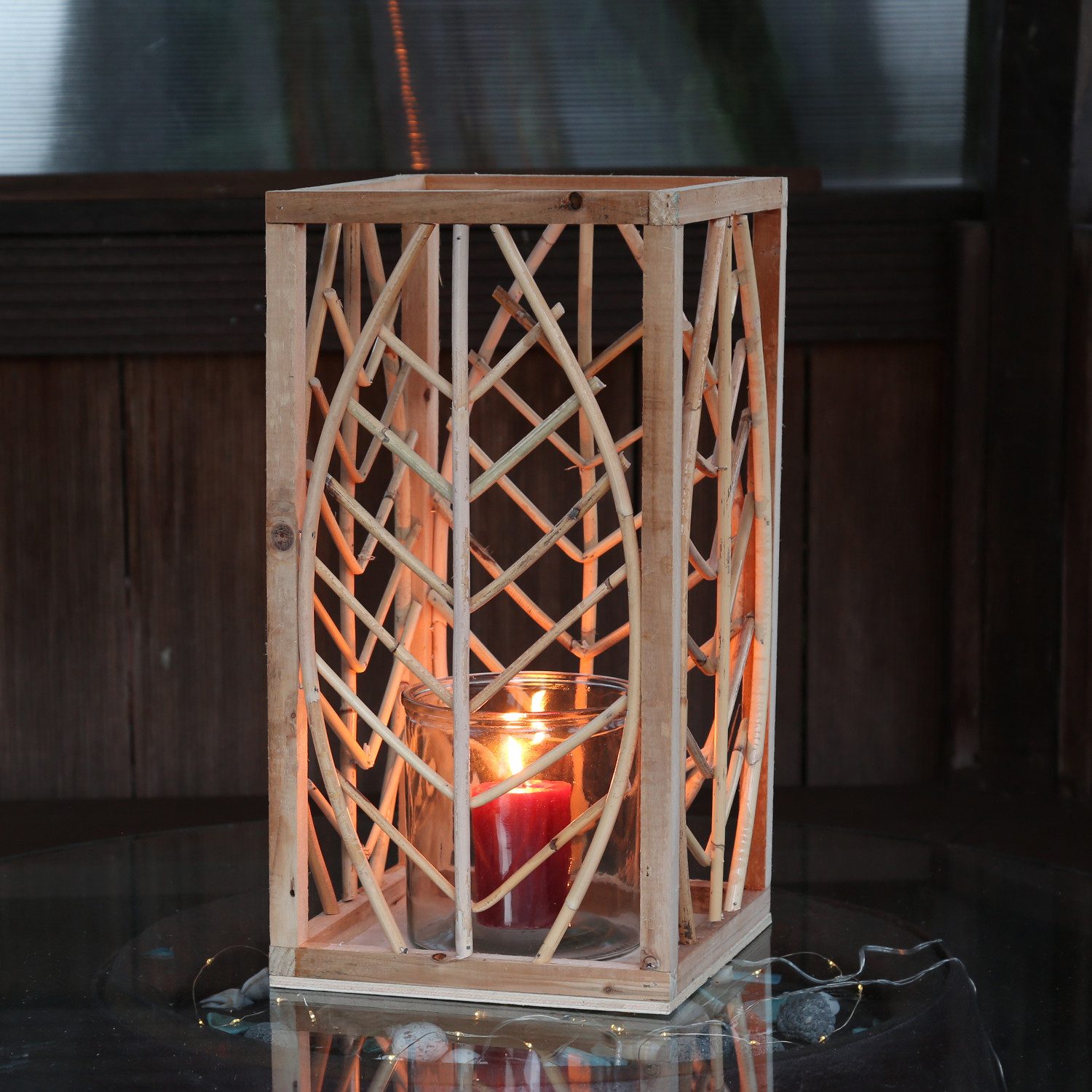 MARELIDA Laterne Laterne aus Rattan Windlicht mit Glaseinsatz Kerzenhalter H: 45,5cm (1-St)