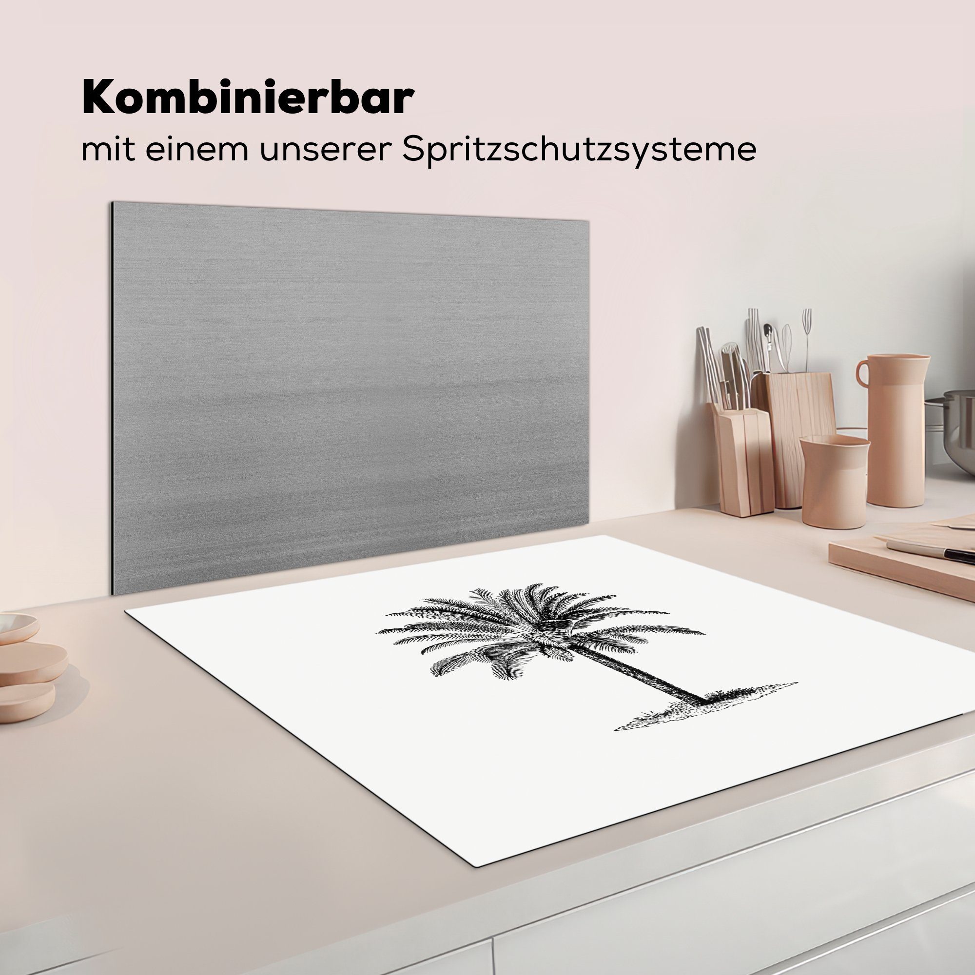 Palme, cm, Herdblende-/Abdeckplatte tlg), küche MuchoWow 78x78 - Arbeitsplatte Vinyl, (1 Retro für Ceranfeldabdeckung,