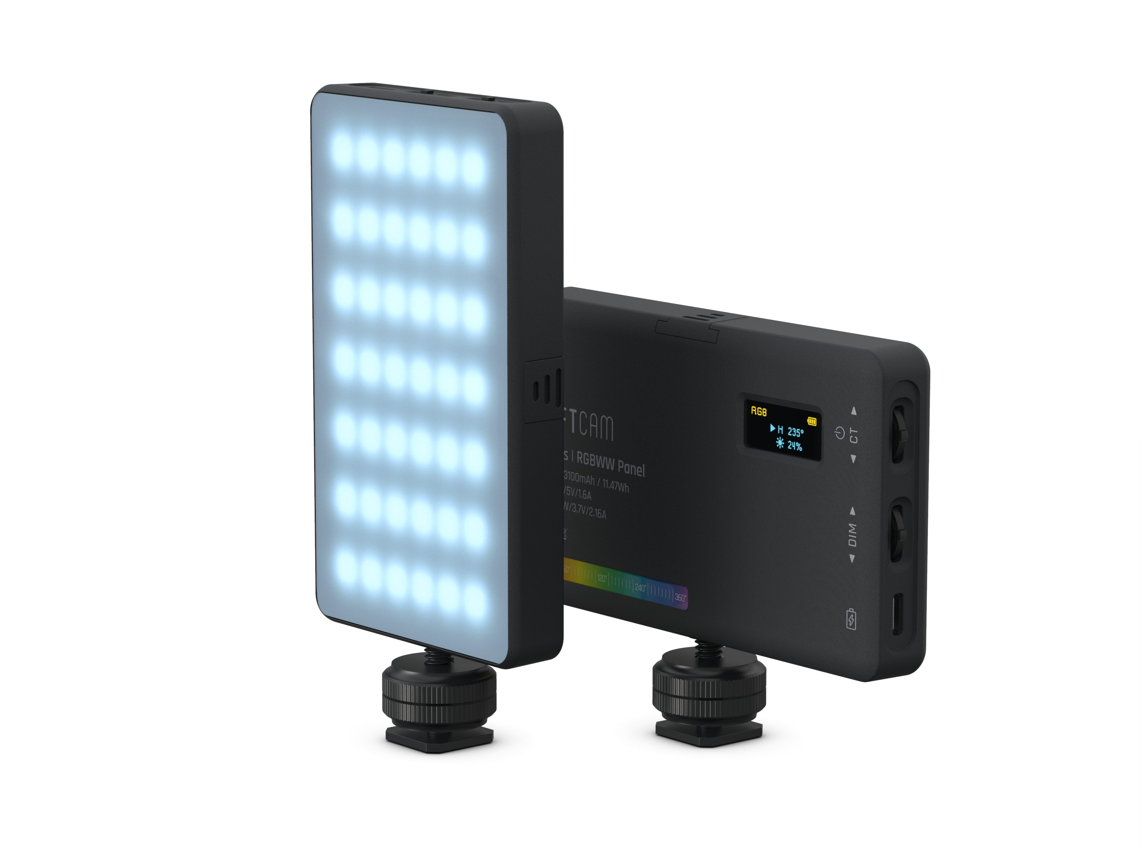 ShiftCam LED Panel Pro RGBWW, LED fest integriert, 360 RGB, Bi-Color, Full Spectrum, 2500-9000K, Blitzschuh-Adapter, Universal Adapter