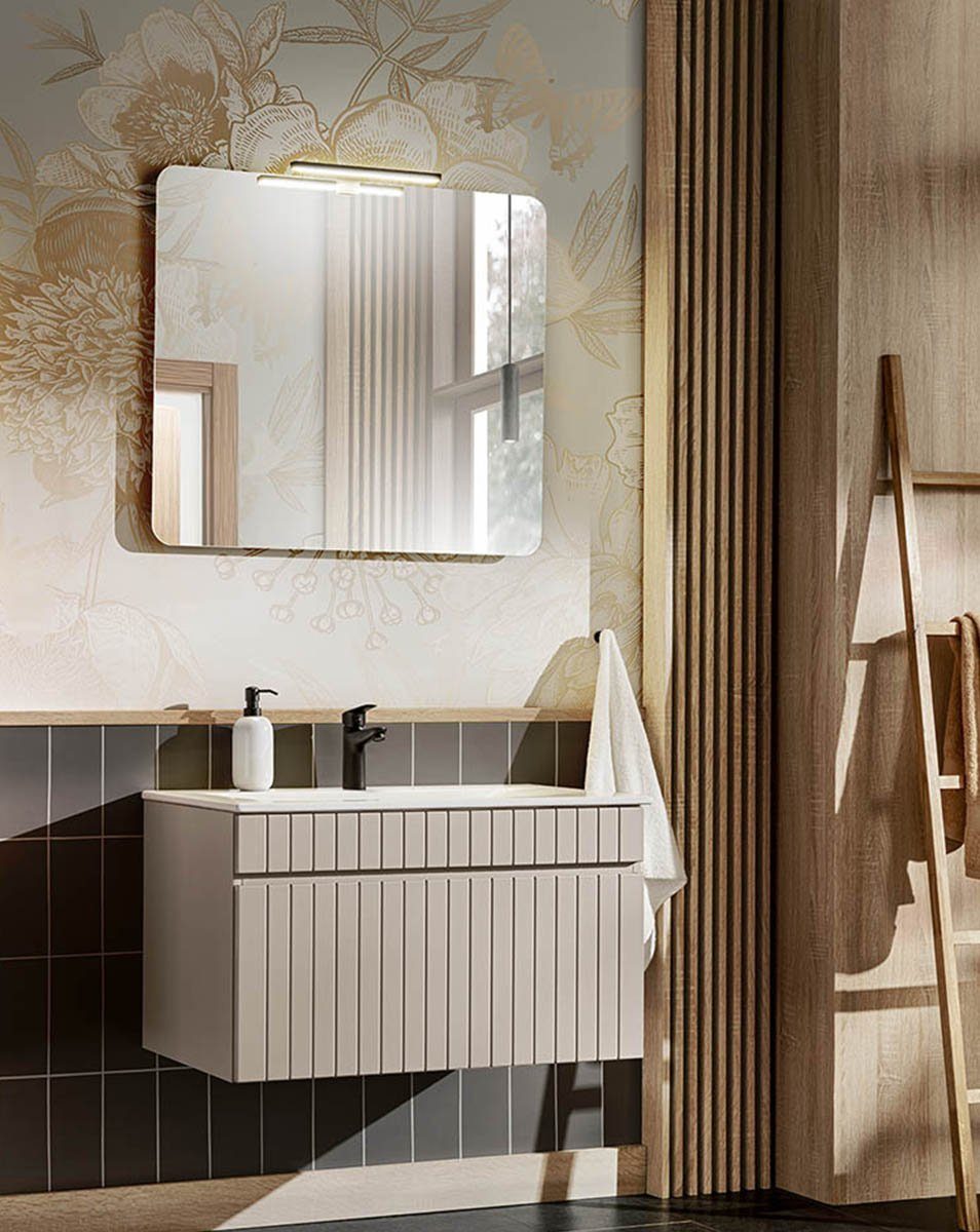 einfachgutemoebel Waschtisch-Set Badezimmer KARATA 80cm Set 2-tlg., mit Einbaubecken, kaschmir grey, (Badmöbel Set, 1-St., Waschtisch Set 2-tlg)