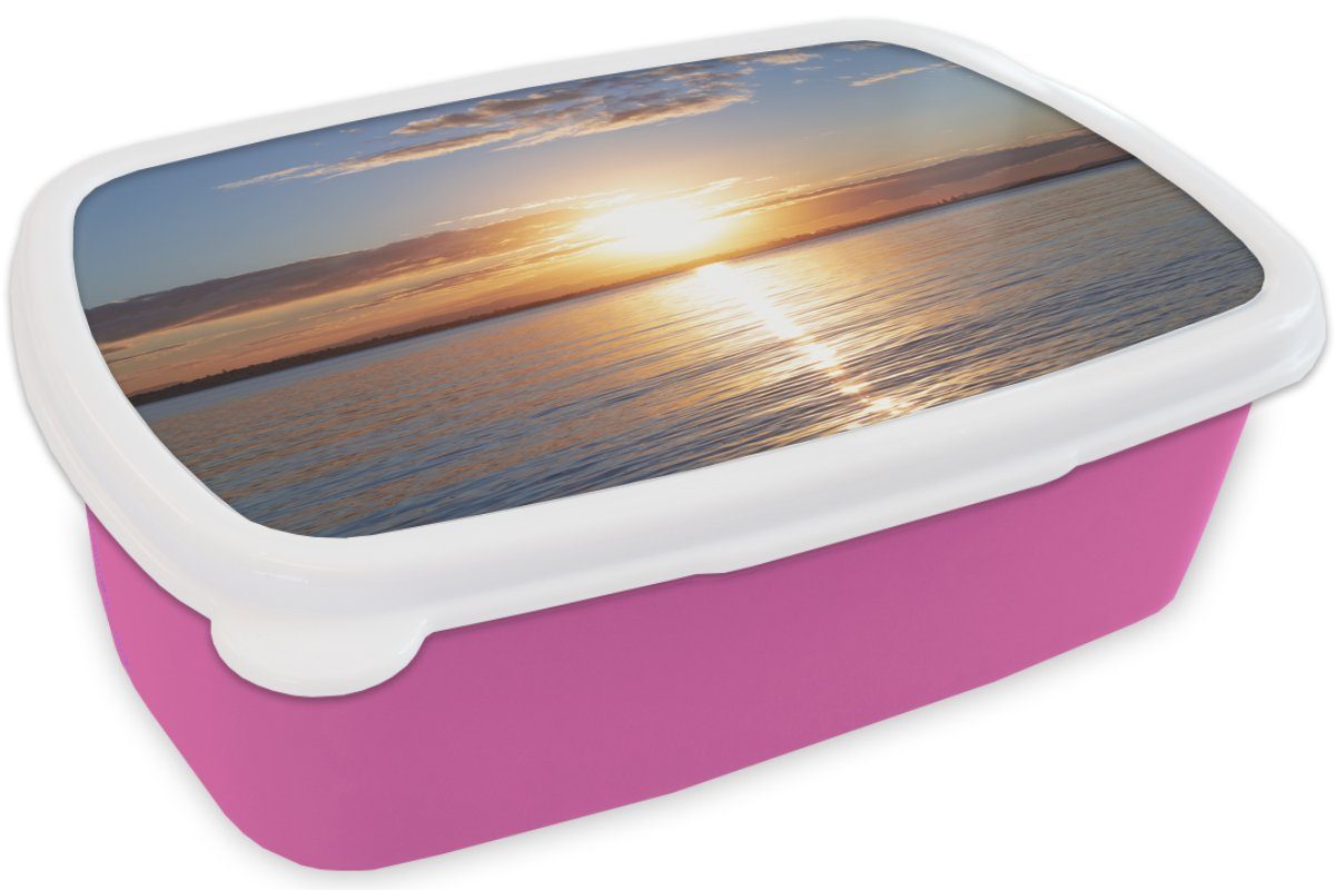 MuchoWow Lunchbox Meer Mädchen, Brotdose Kinder, Snackbox, - Erwachsene, - für rosa Sonne Kunststoff, Kunststoff Farben, Brotbox (2-tlg)