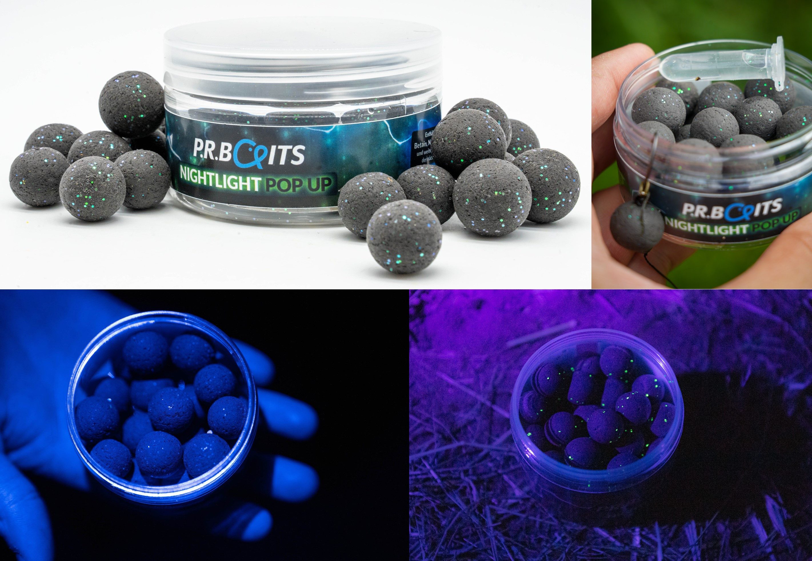 P.R. Baits Kunstköder P.R. Baits Nightlight Pop Ups - Boilies 14 und 16mm - Aromatisiert, (Dose), Nachts Leuchtend