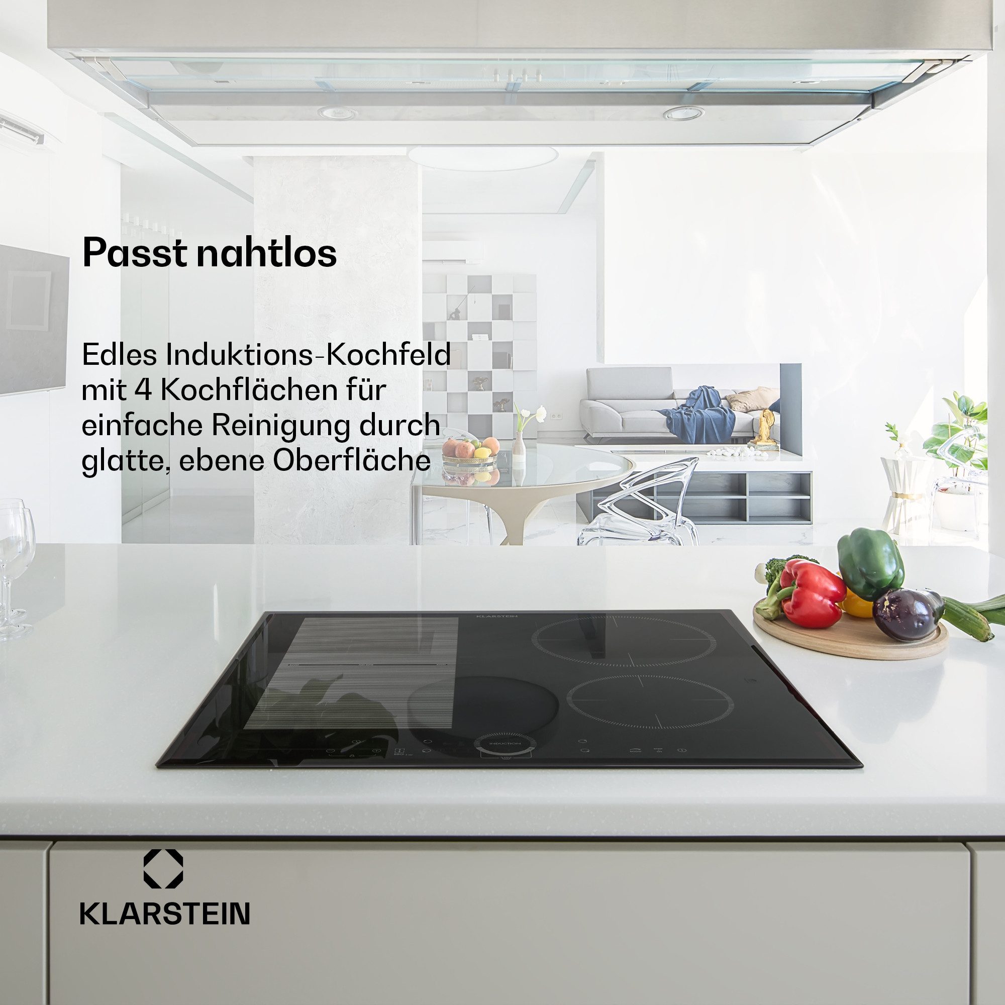 Klarstein Induktions-Kochfeld Delicatessa 60 Hybrid, Einbau Induktionskochfeld 4 Kochfelder Platten Induktionsherd autark