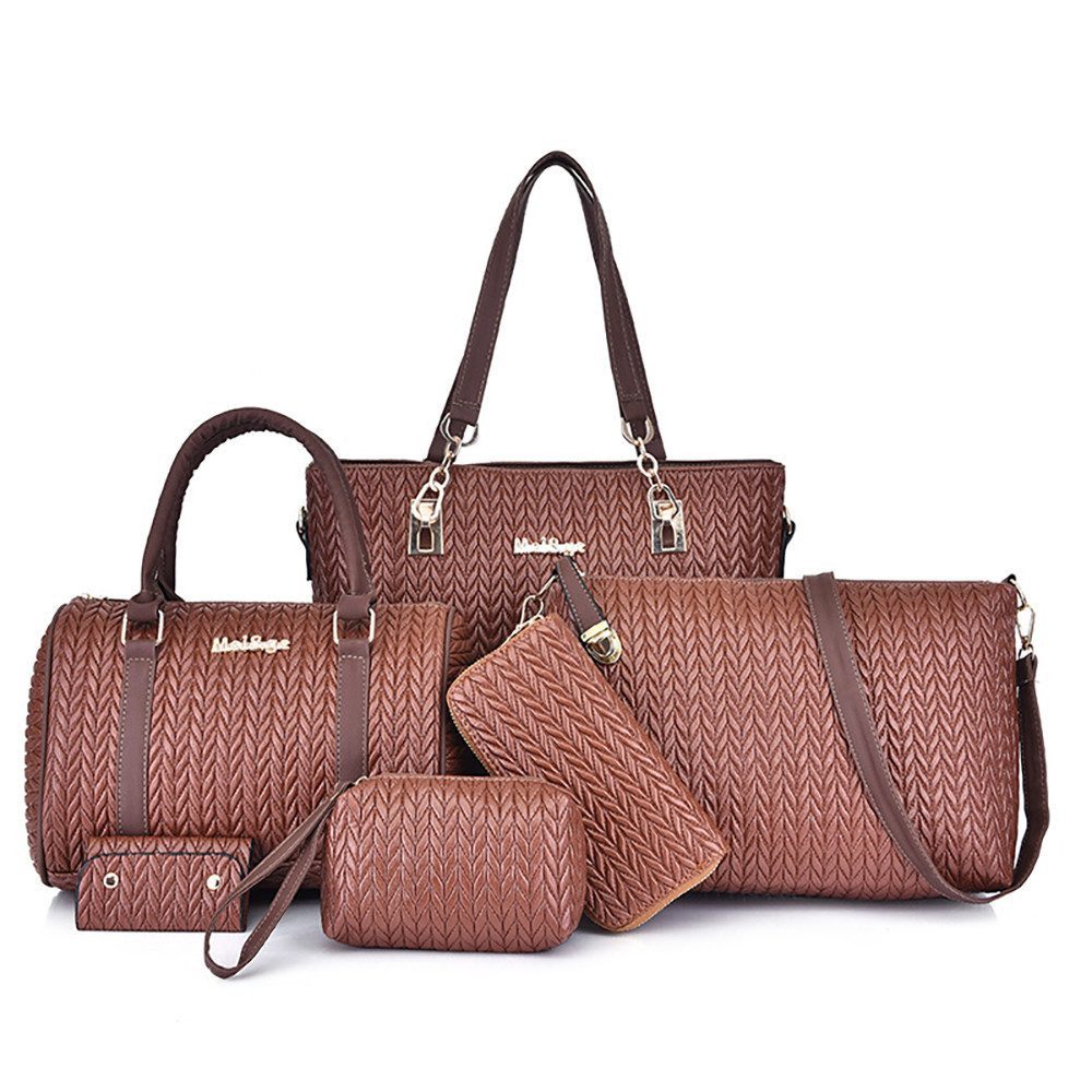AURIVION Henkeltasche 6er Damen Taschen Set Schultertasche Geldbörse Geschenkset (Set, 6-tlg., 6-teiliges Set: Handtasche, Umhängetasche, Geldbörse & Zubehör), 6-teiliges Damen Taschen Set mit vielseitigem & elegantem Design