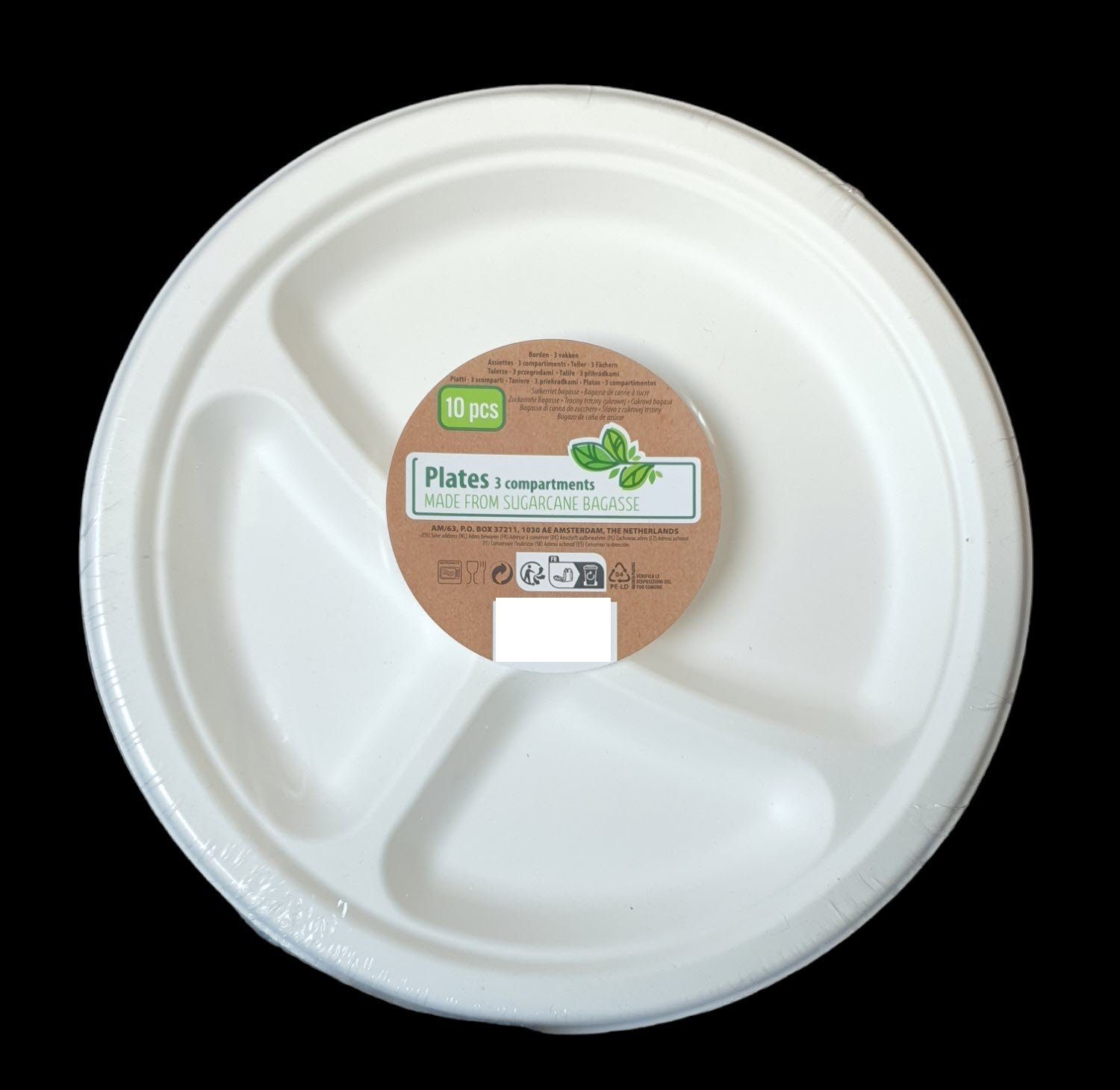 Bio Bagasse Menüteller 3-fach Geteilt – 26 Cm, 500 Stück, Kompostierbare Einwegteller Aus Zuckerrohr